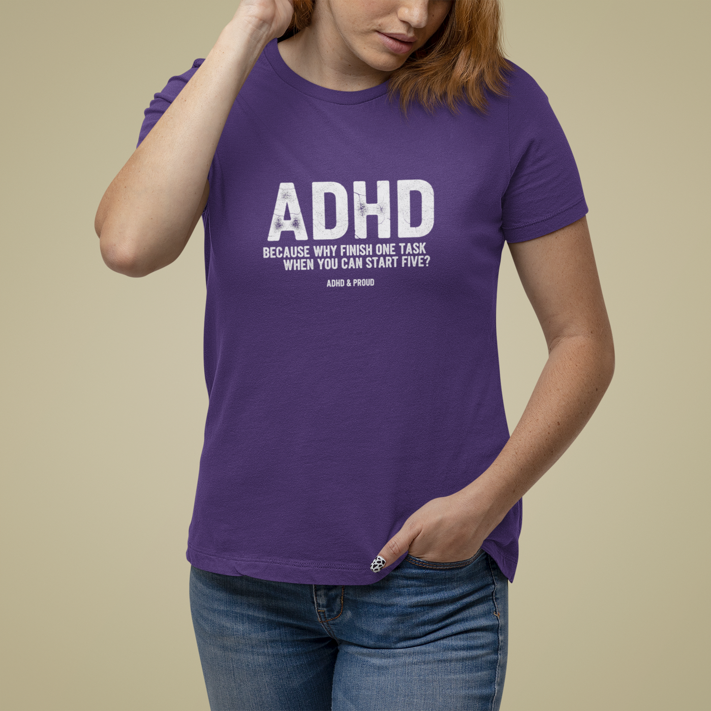 T-Shirt ADHD Because Why Finish One Task Shirt – Funny Distressed Graphic Tee
