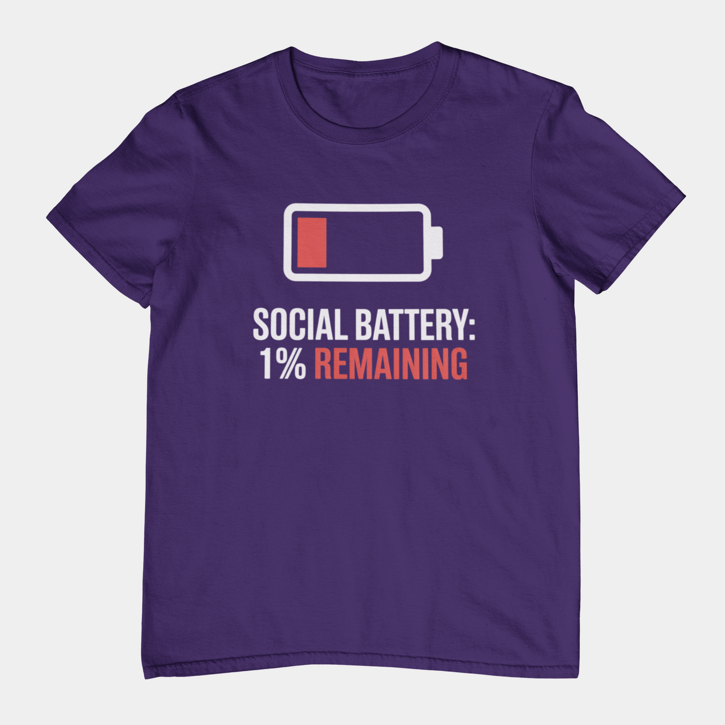 T-Shirt SOCIAL BATTERY: 1% Remaining T-Shirt – Funny Introvert Graphic Tee