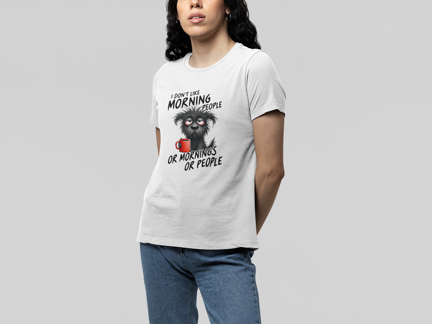 T-Shirt I Don’t Like Morning People Shirt – Funny Dog Coffee Graphic Tee