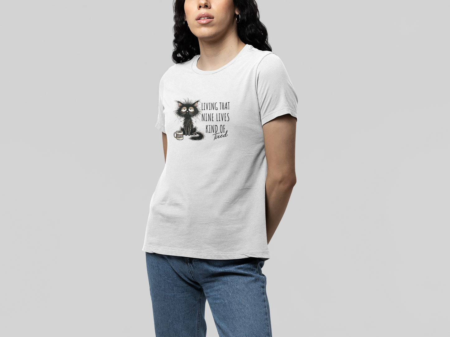 T-Shirt Living That Nine Lives Kind of Tired T-Shirt – Scruffy Cat Graphic Tee
