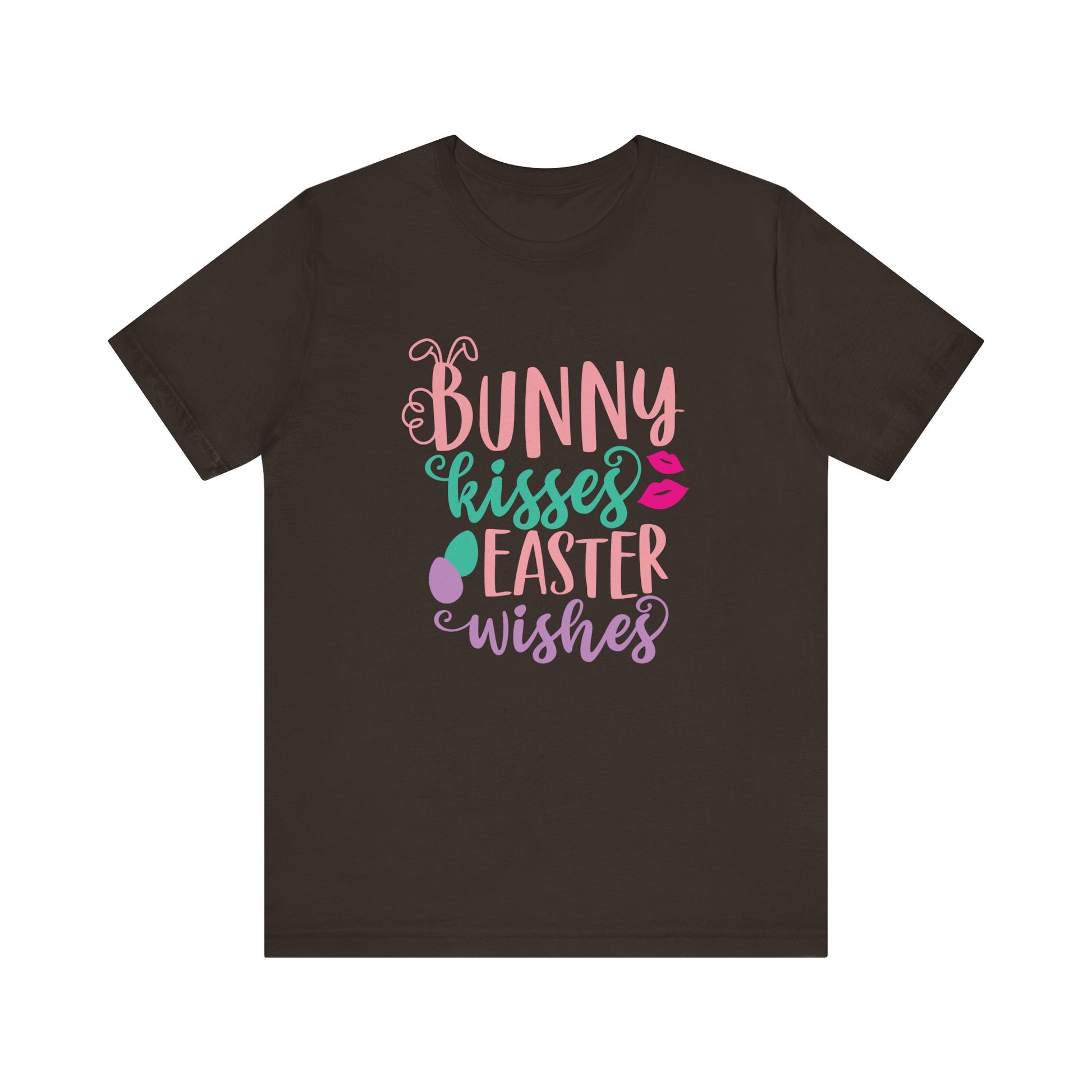Brown Cute Easter Shirt – Bunny Kisses & Easter Wishes Tee for Women | Family Easter Tee