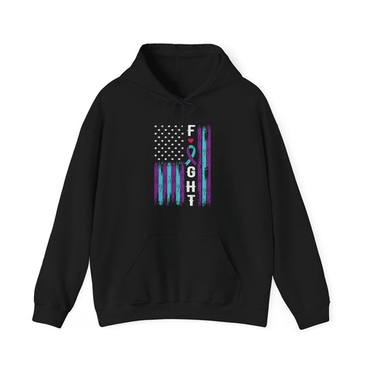 Fight – Black Suicide Awareness Hoodie with American Flag Design