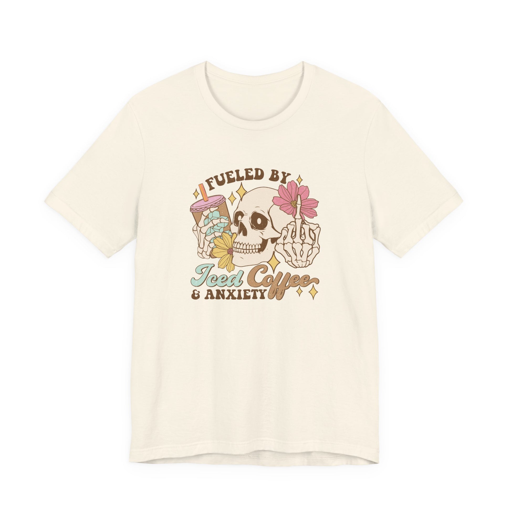 T-Shirt Fueled by Iced Coffee & Anxiety Shirt – Funny Anxiety Graphic Tee