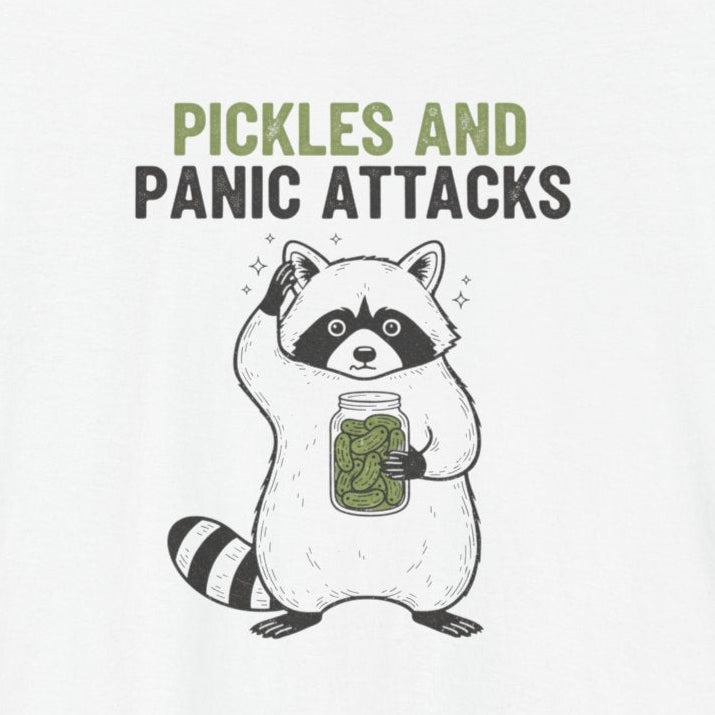 T-Shirt Pickles and Panic Attacks T-Shirt – Vintage Raccoon Graphic Tee