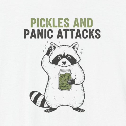 T-Shirt Pickles and Panic Attacks T-Shirt – Vintage Raccoon Graphic Tee