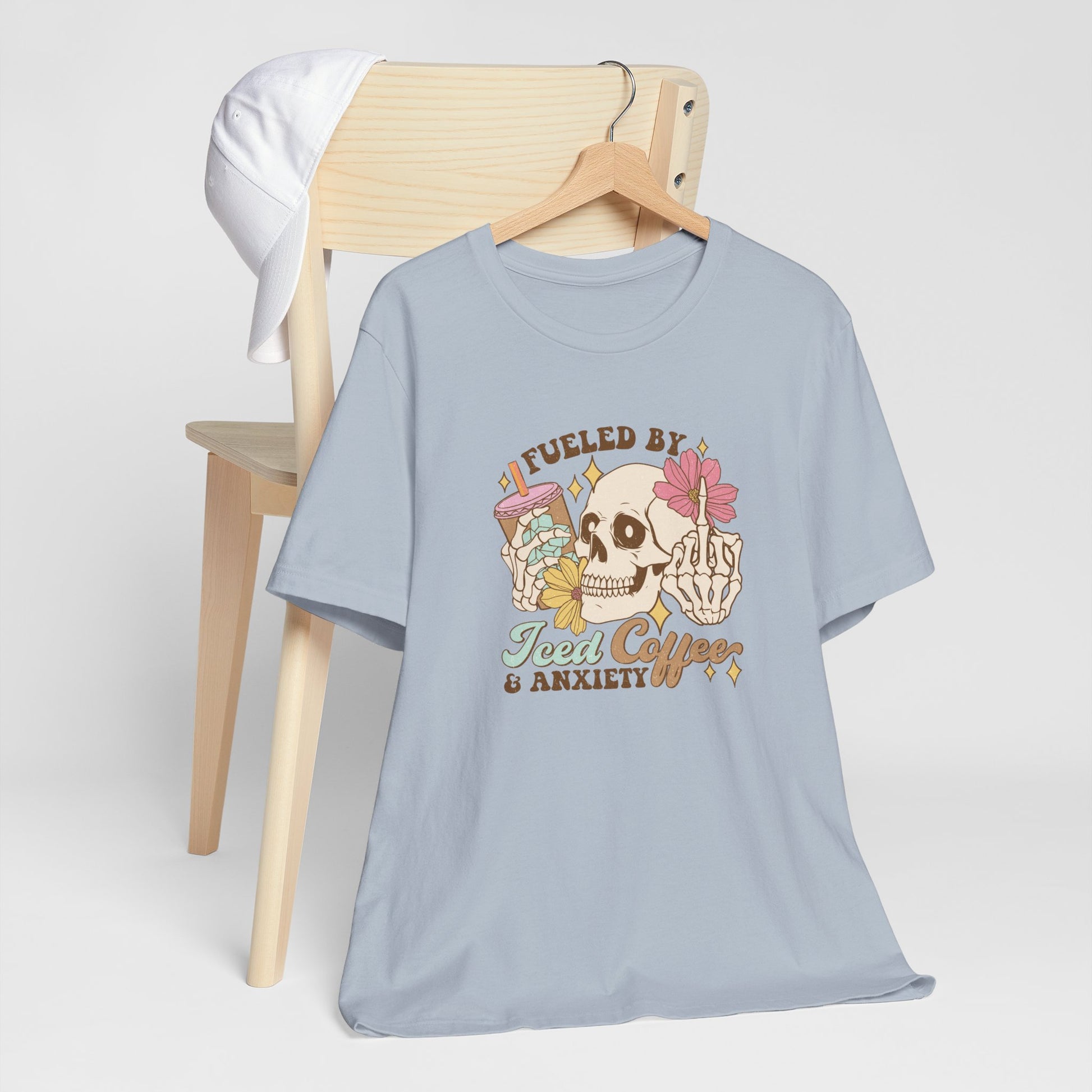 T-Shirt Fueled by Iced Coffee & Anxiety Shirt – Funny Anxiety Graphic Tee