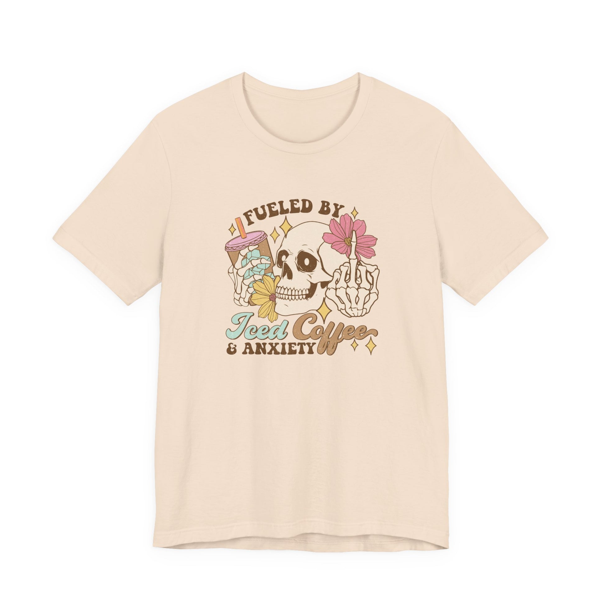 T-Shirt Fueled by Iced Coffee & Anxiety Shirt – Funny Anxiety Graphic Tee