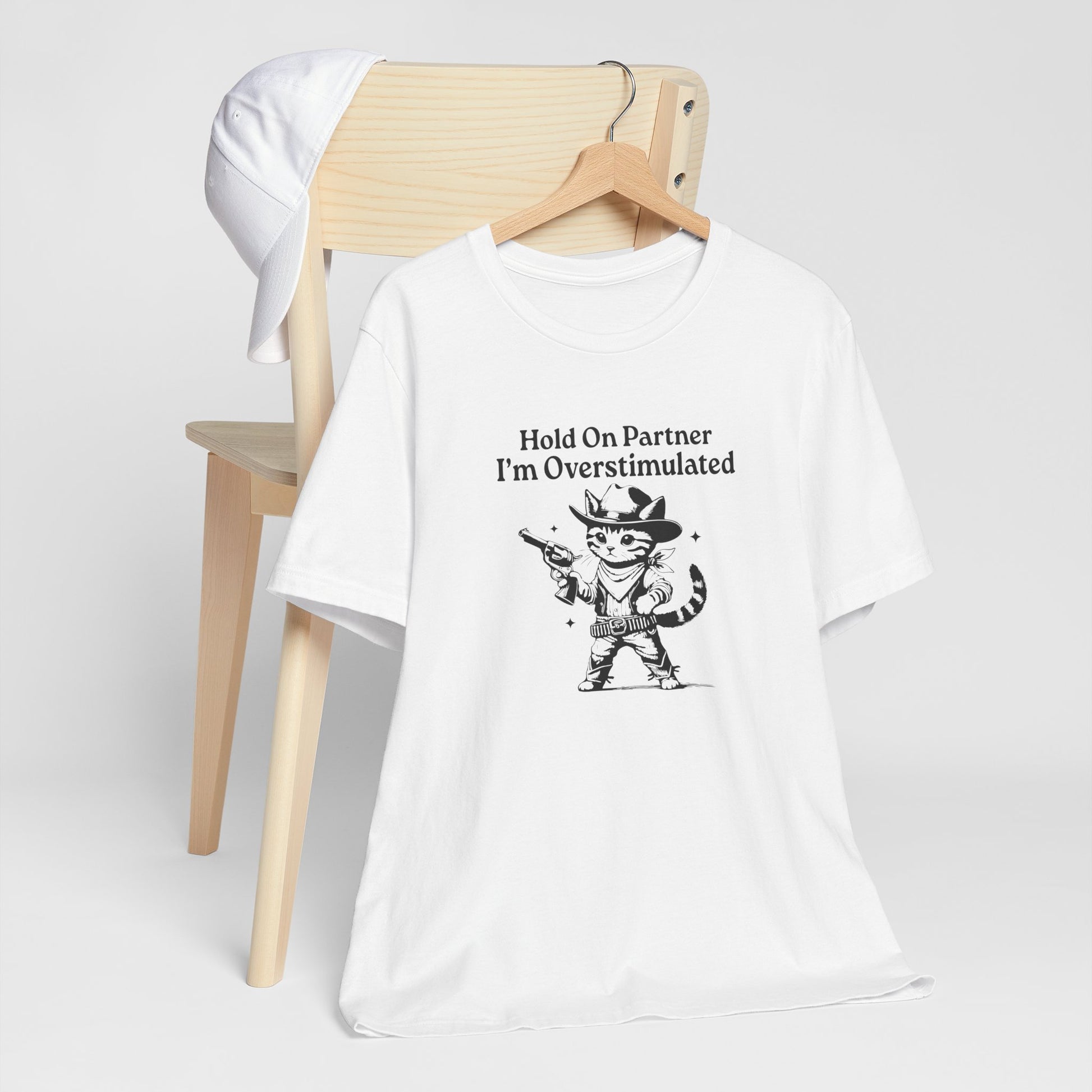 T-Shirt Hold On Partner I’m Overstimulated ADHD T-Shirt – Funny Cat Shirt