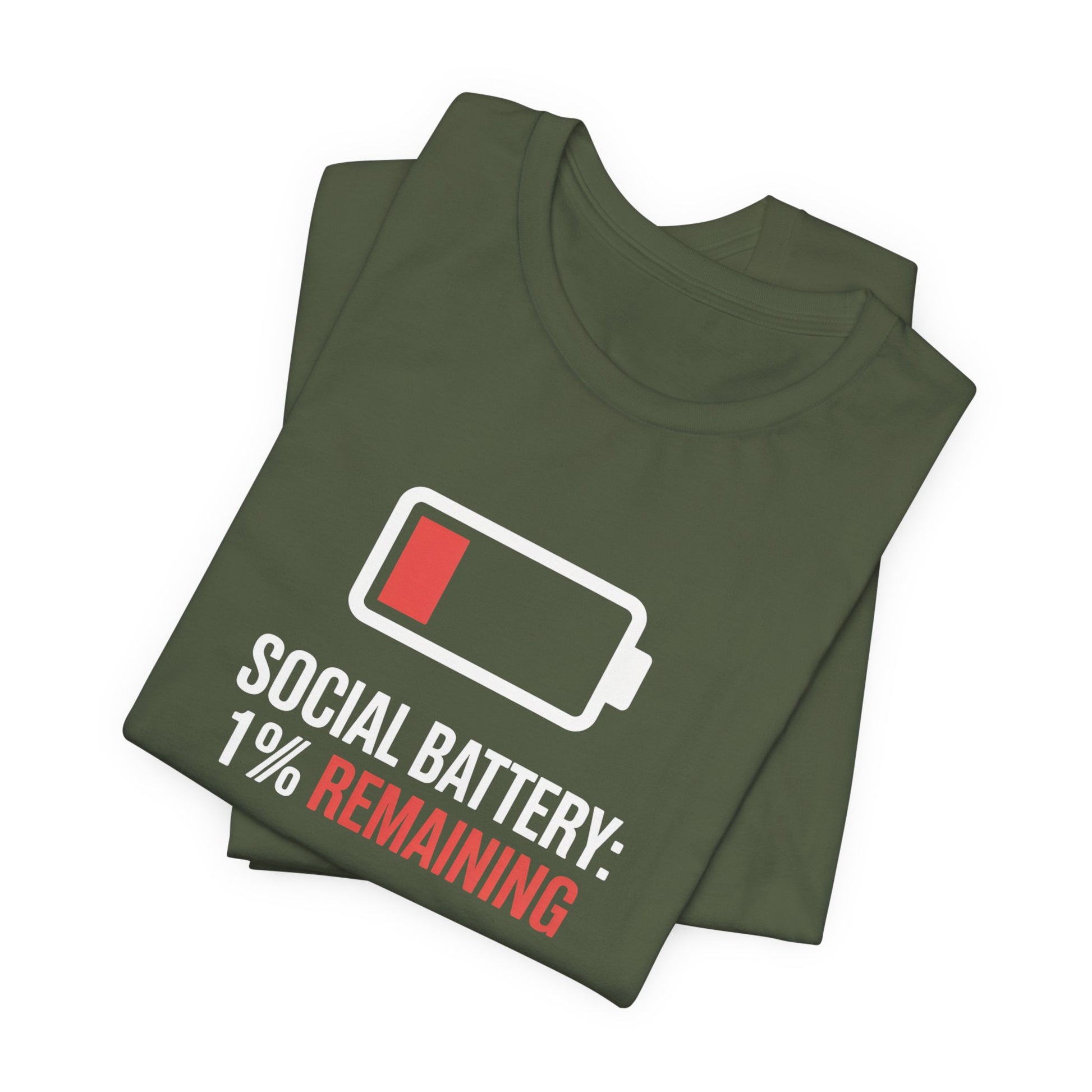 T-Shirt SOCIAL BATTERY: 1% Remaining T-Shirt – Funny Introvert Graphic Tee