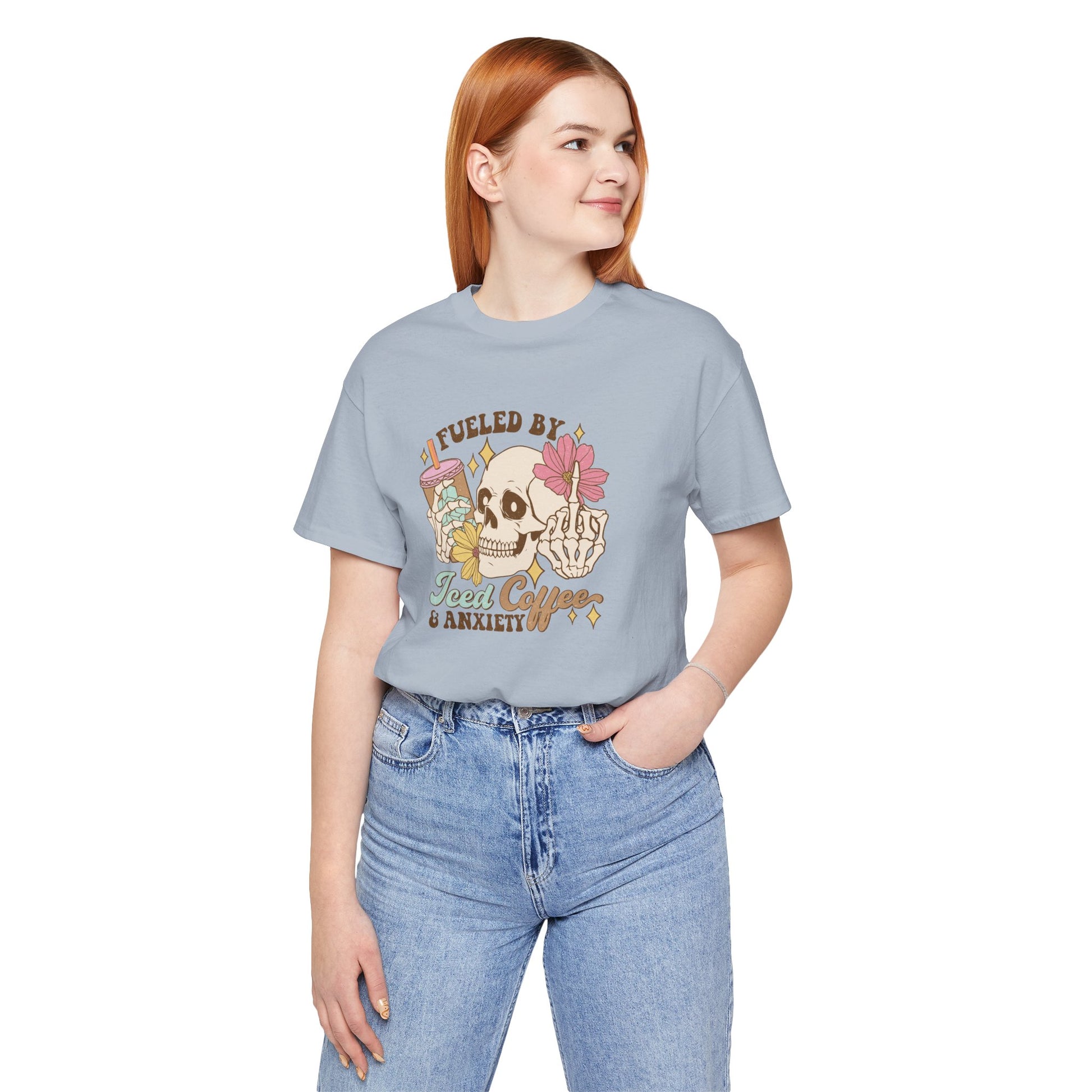T-Shirt Fueled by Iced Coffee & Anxiety Shirt – Funny Anxiety Graphic Tee