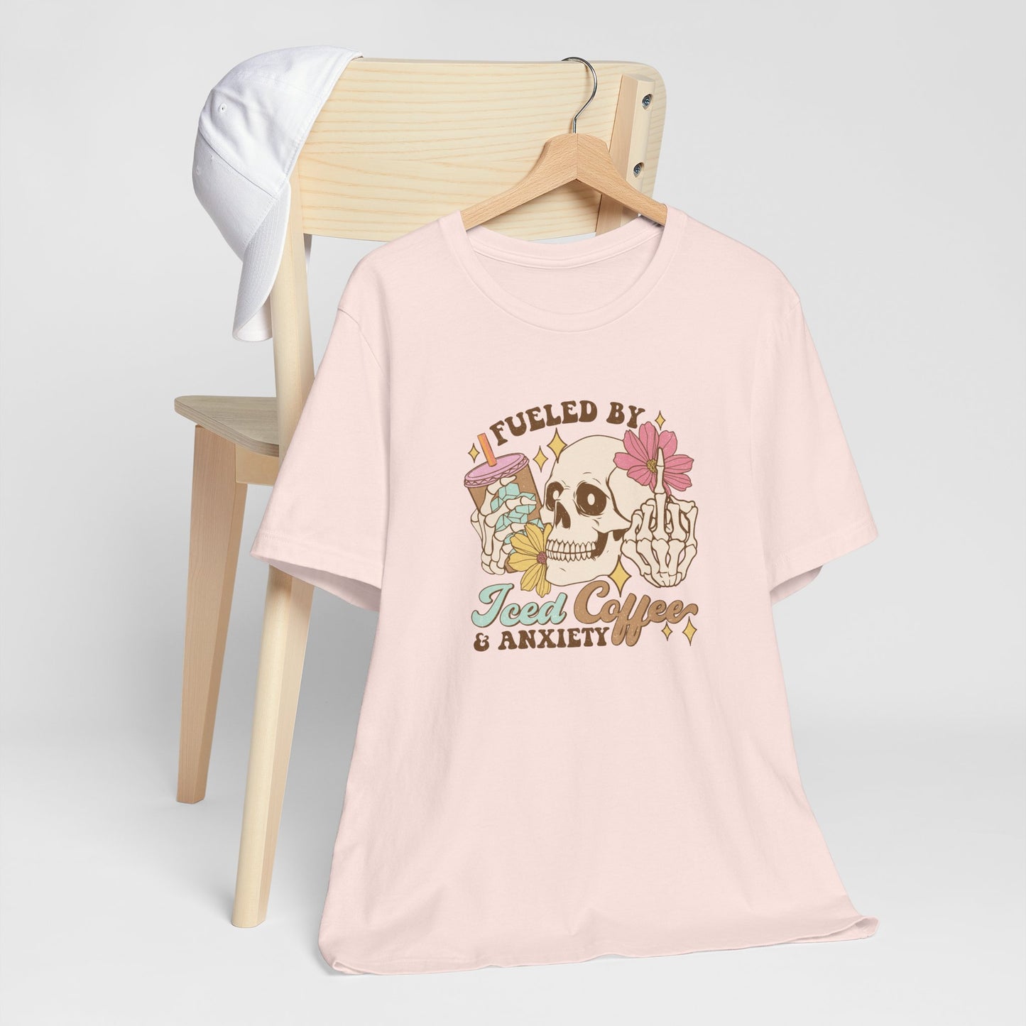T-Shirt Fueled by Iced Coffee & Anxiety Shirt – Funny Anxiety Graphic Tee