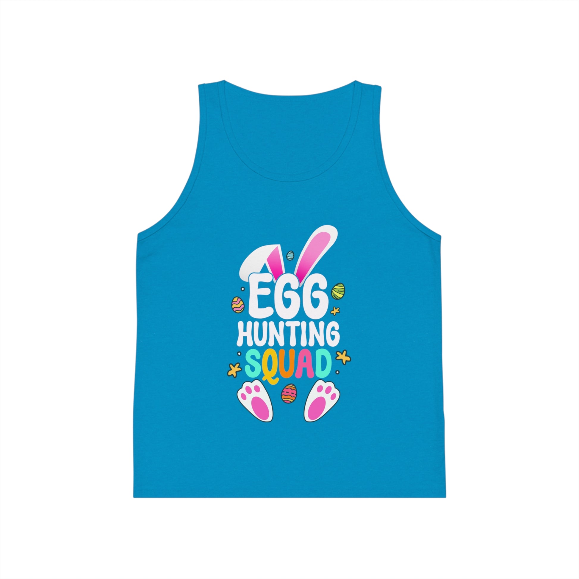 Neon Blue Matching Easter Shirt – Kids Egg Hunting Squad Tank Top