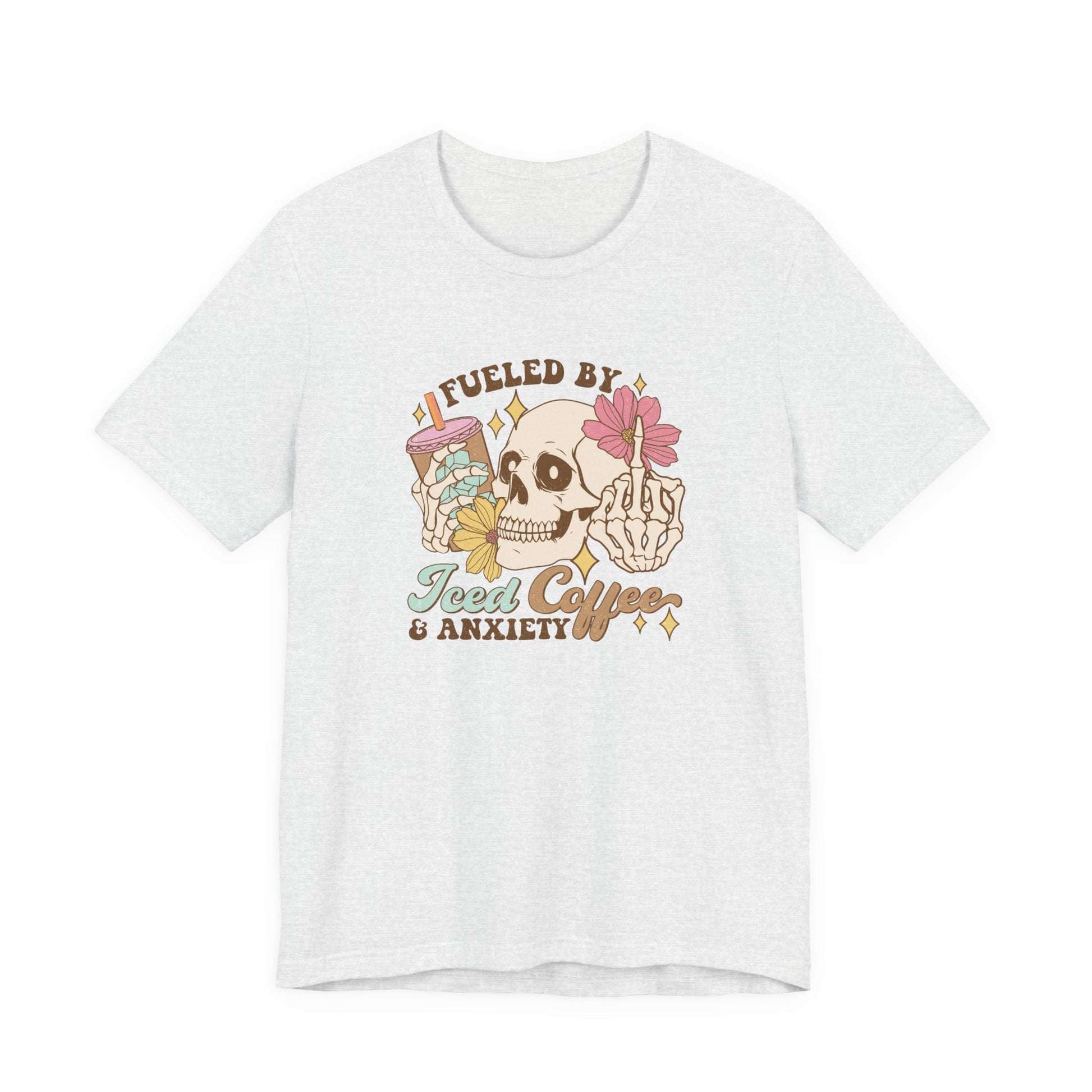 T-Shirt Fueled by Iced Coffee & Anxiety Shirt – Funny Anxiety Graphic Tee