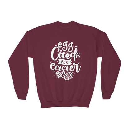 Maroon Egg-cited for Easter Kids Sweatshirt | Funny Easter Sweatshirt