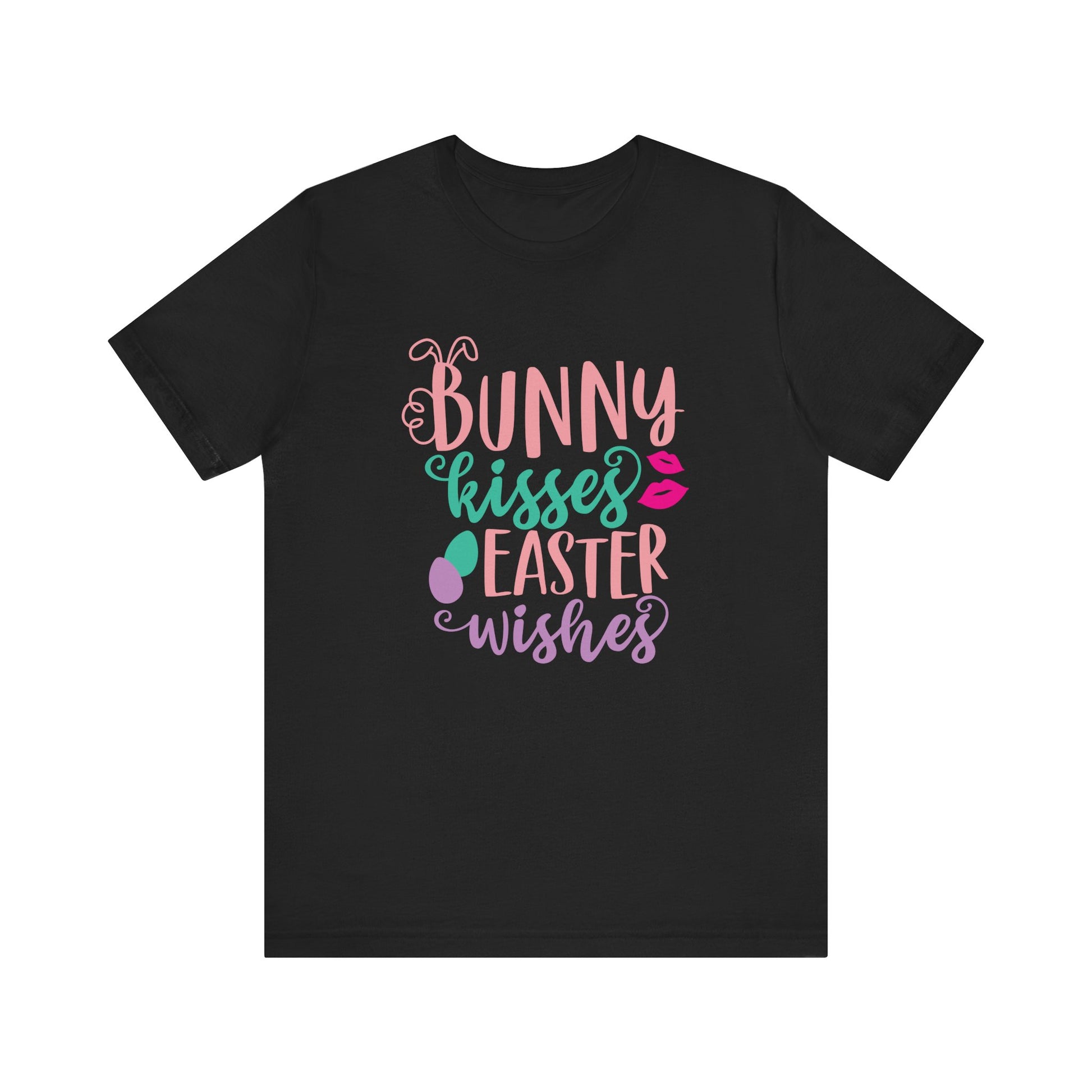 Black Cute Easter Shirt – Bunny Kisses & Easter Wishes Tee for Women | Family Easter Tee