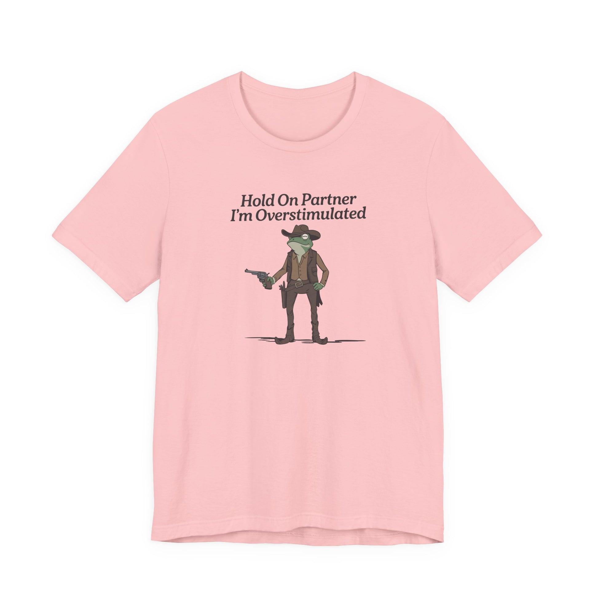 T-Shirt Hold On Partner T-Shirt – Funny ADHD T-Shirt with Cowboy Frog