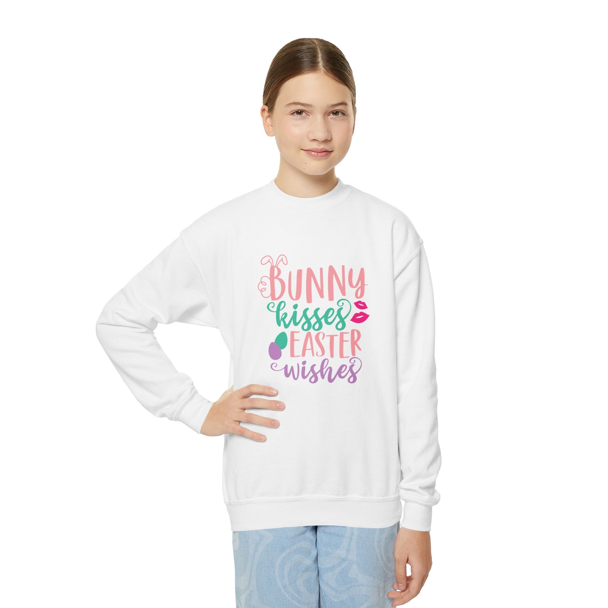 Bunny Kisses & Easter Wishes Sweatshirt | Cute Easter Sweatshirt for Kids
