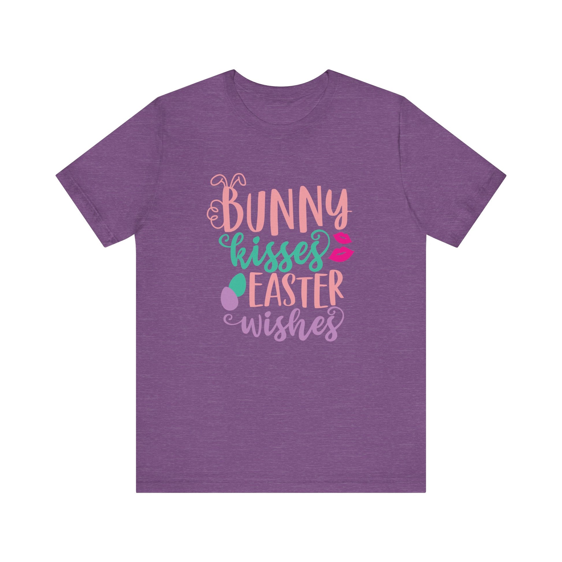 Heather Team Purple Cute Easter Shirt – Bunny Kisses & Easter Wishes Tee for Women | Family Easter Tee