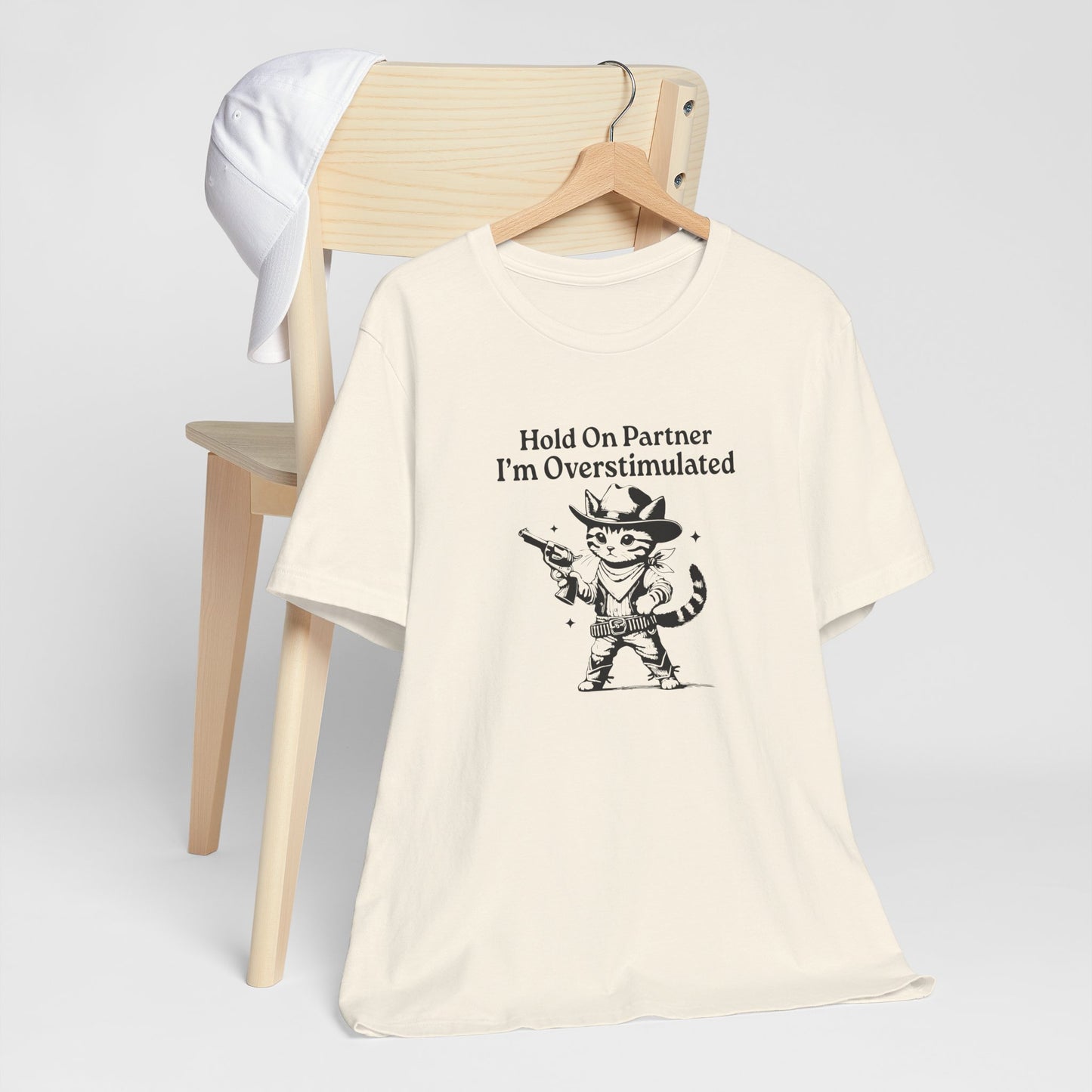 T-Shirt Hold On Partner I’m Overstimulated ADHD T-Shirt – Funny Cat Shirt