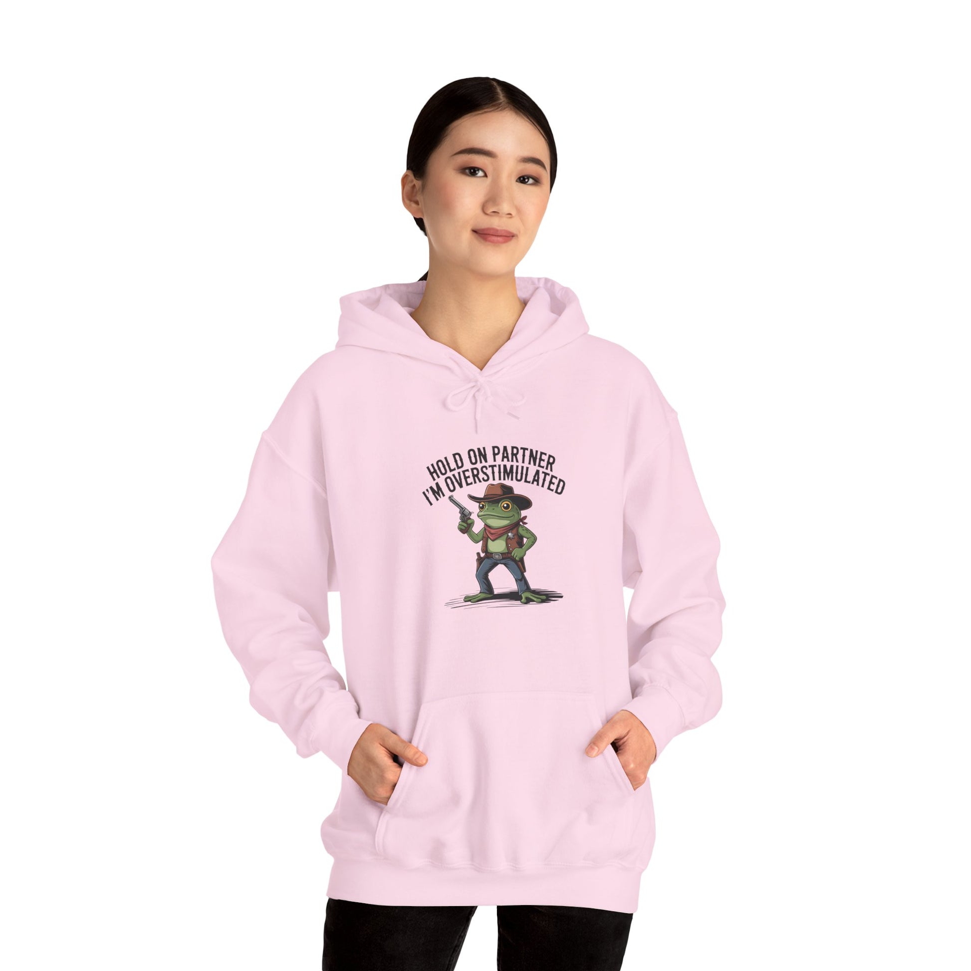 Hoodie Hold On Partner I’m Overstimulated Hoodie – Funny ADHD Frog Hoodie