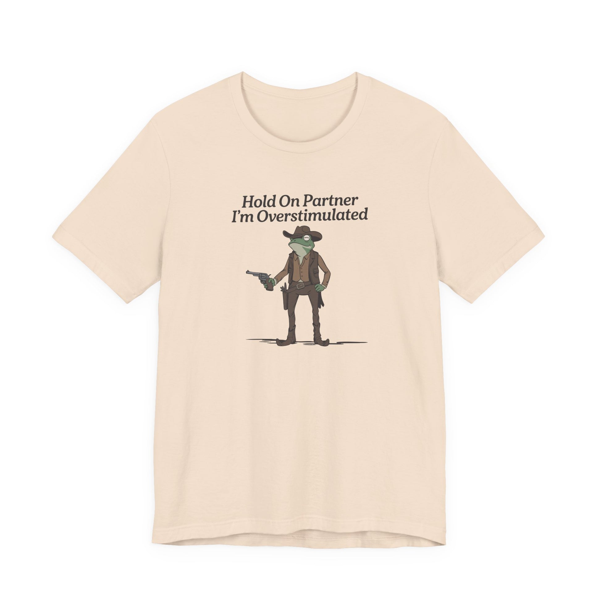 T-Shirt Hold On Partner T-Shirt – Funny ADHD T-Shirt with Cowboy Frog