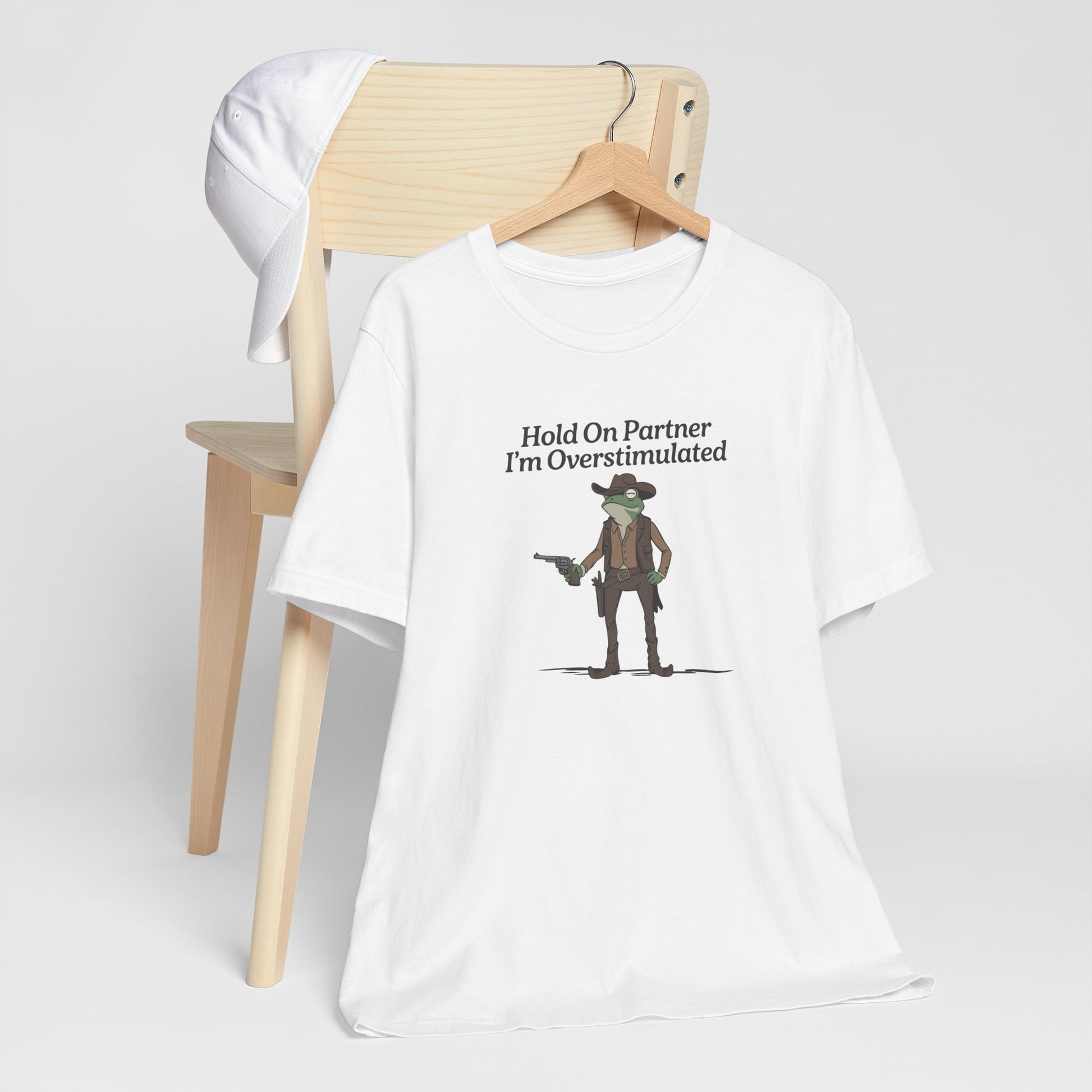 T-Shirt Hold On Partner T-Shirt – Funny ADHD T-Shirt with Cowboy Frog