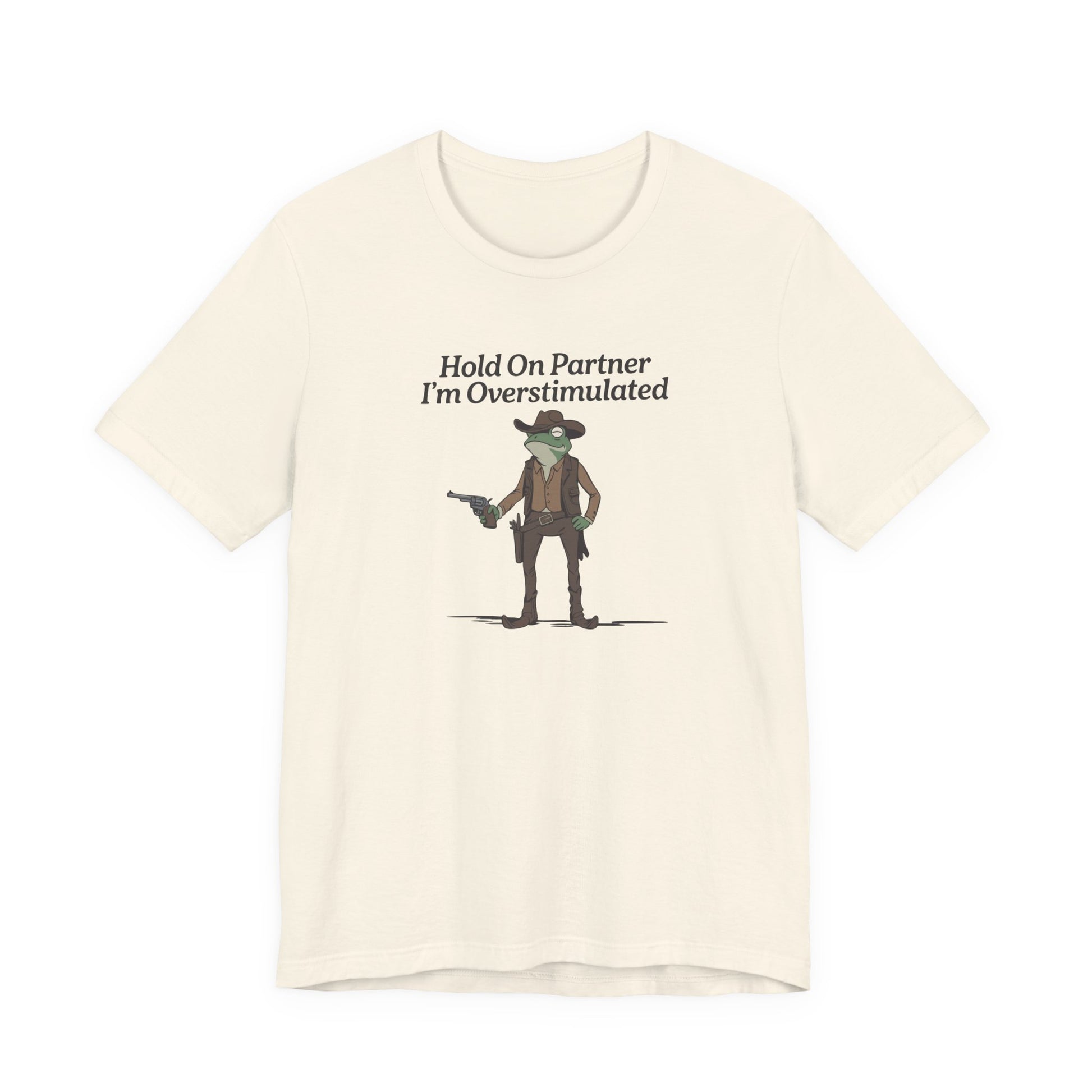 T-Shirt Hold On Partner T-Shirt – Funny ADHD T-Shirt with Cowboy Frog