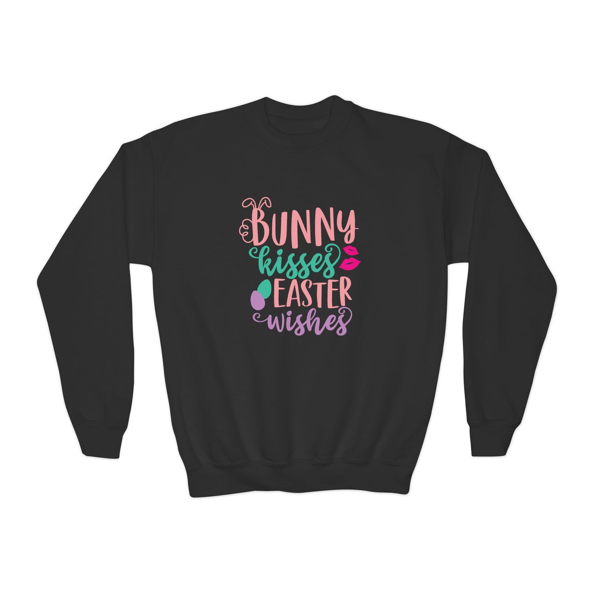 Black Bunny Kisses & Easter Wishes Sweatshirt | Cute Easter Sweatshirt for Kids