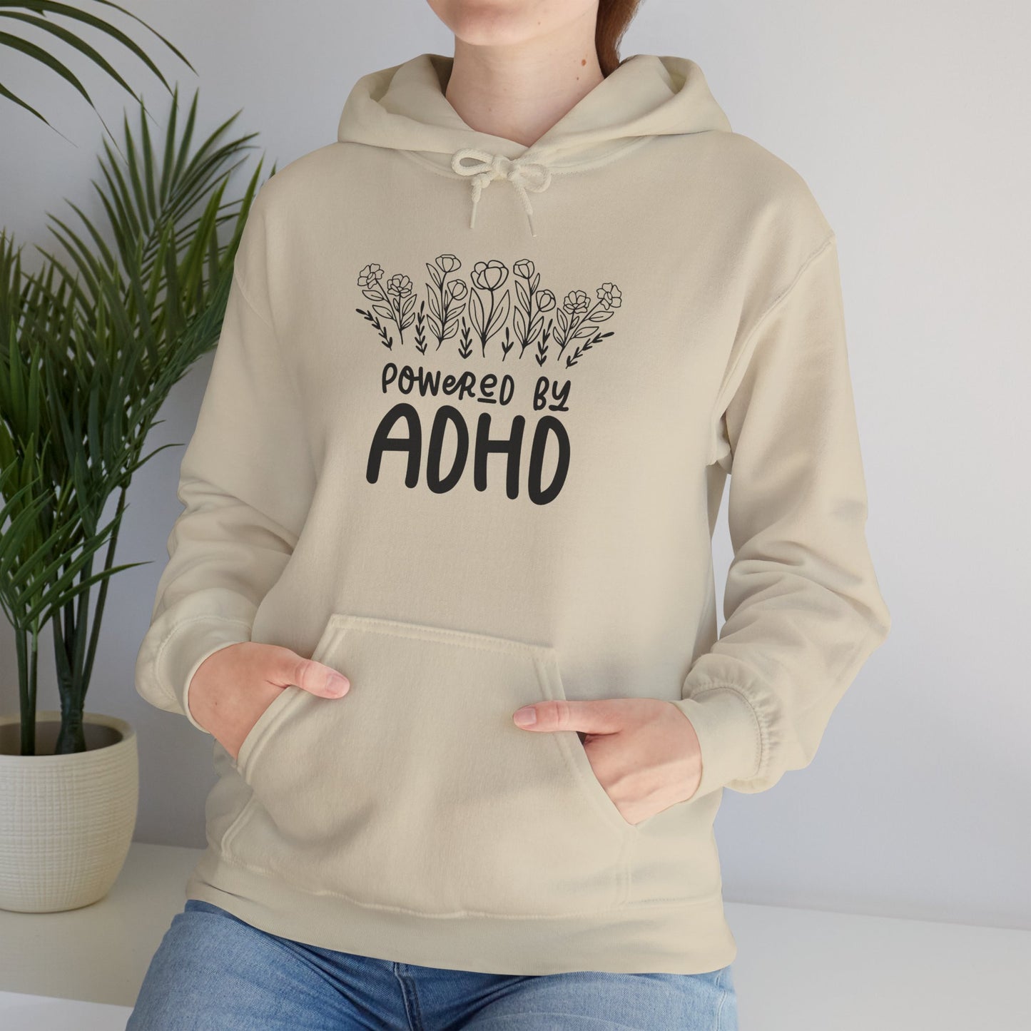 POWERED BY ADHD – Floral Minimalist ADHD Hoodie for Awareness