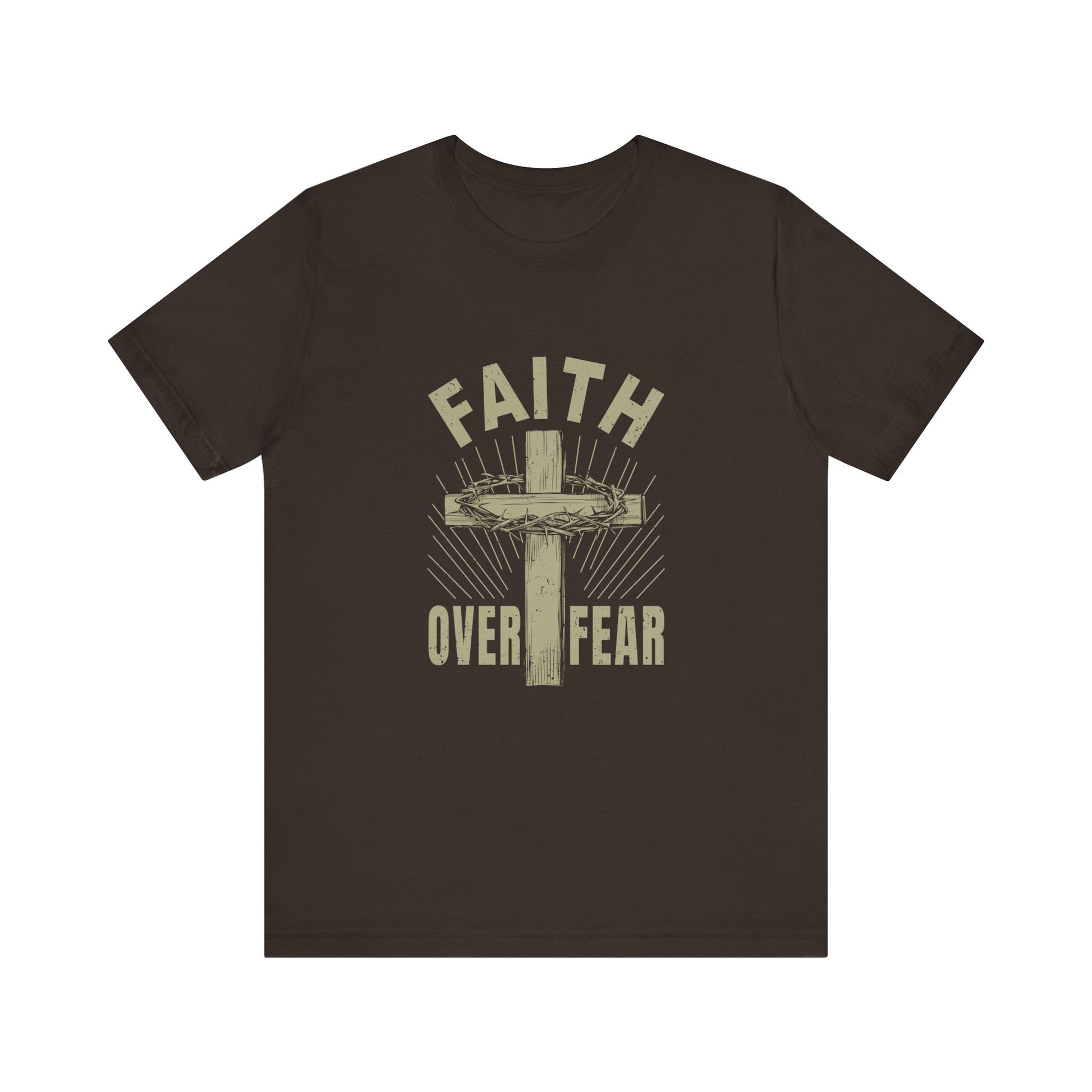 Brown Empowering Message Tee – Faith Over Fear Shirt for Men & Women