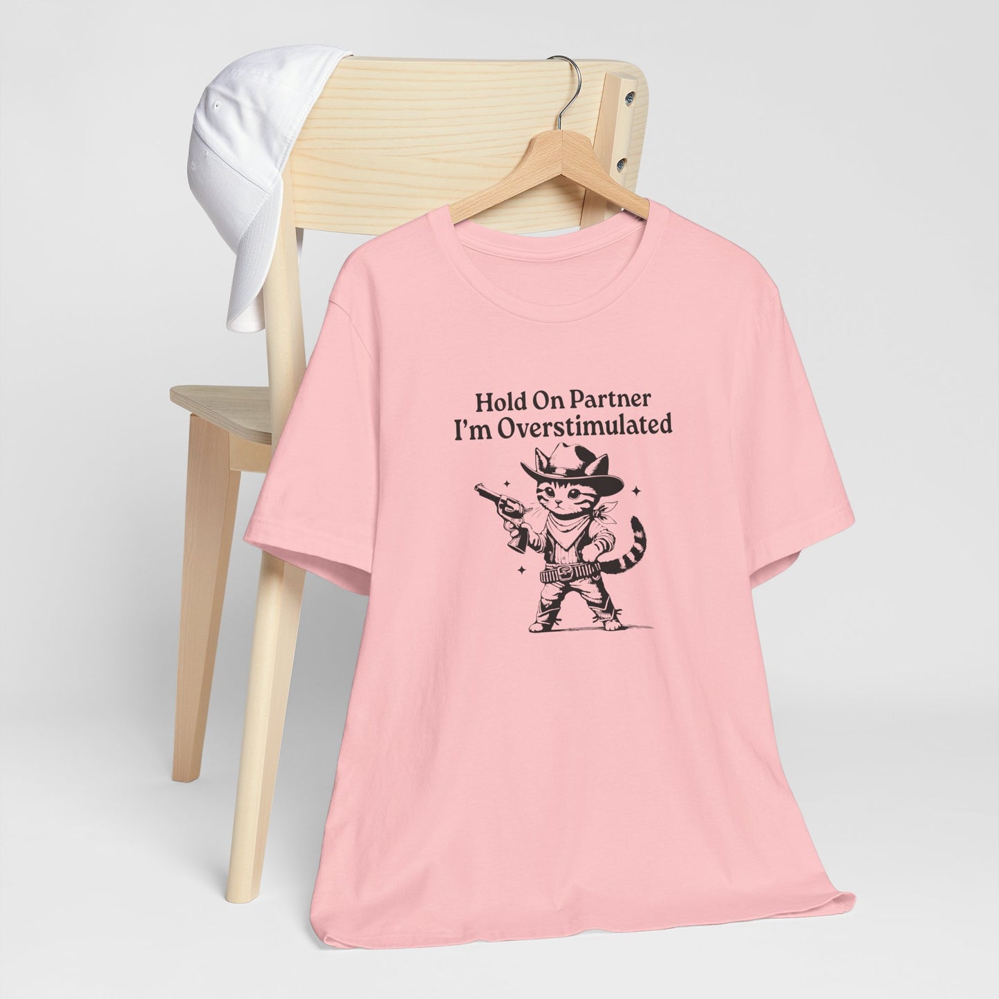T-Shirt Hold On Partner I’m Overstimulated ADHD T-Shirt – Funny Cat Shirt