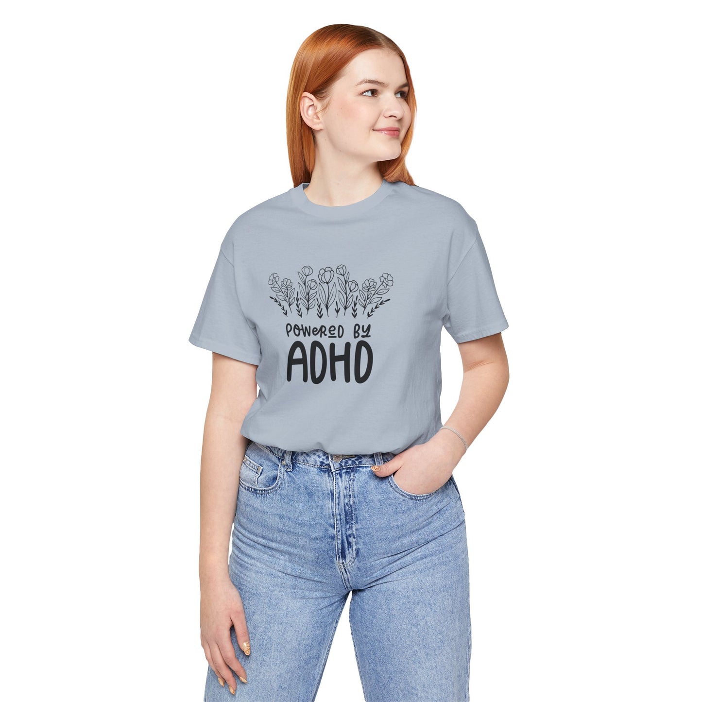 T-Shirt POWERED BY ADHD – Floral ADHD T Shirt for Teens & Adults