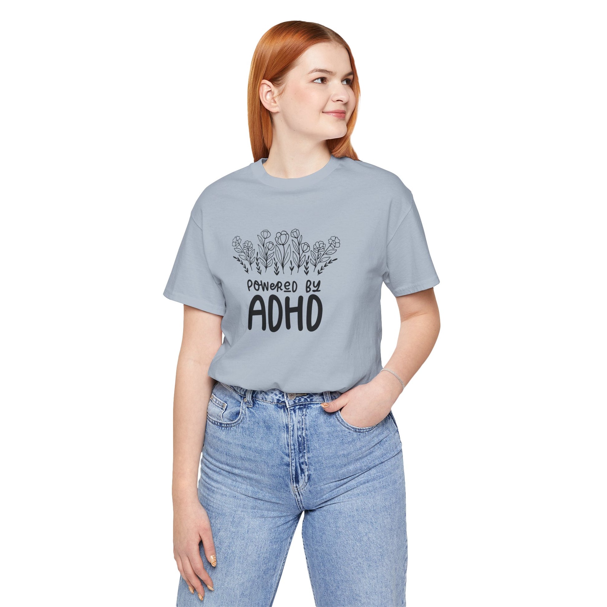 T-Shirt POWERED BY ADHD – Floral ADHD T Shirt for Teens & Adults