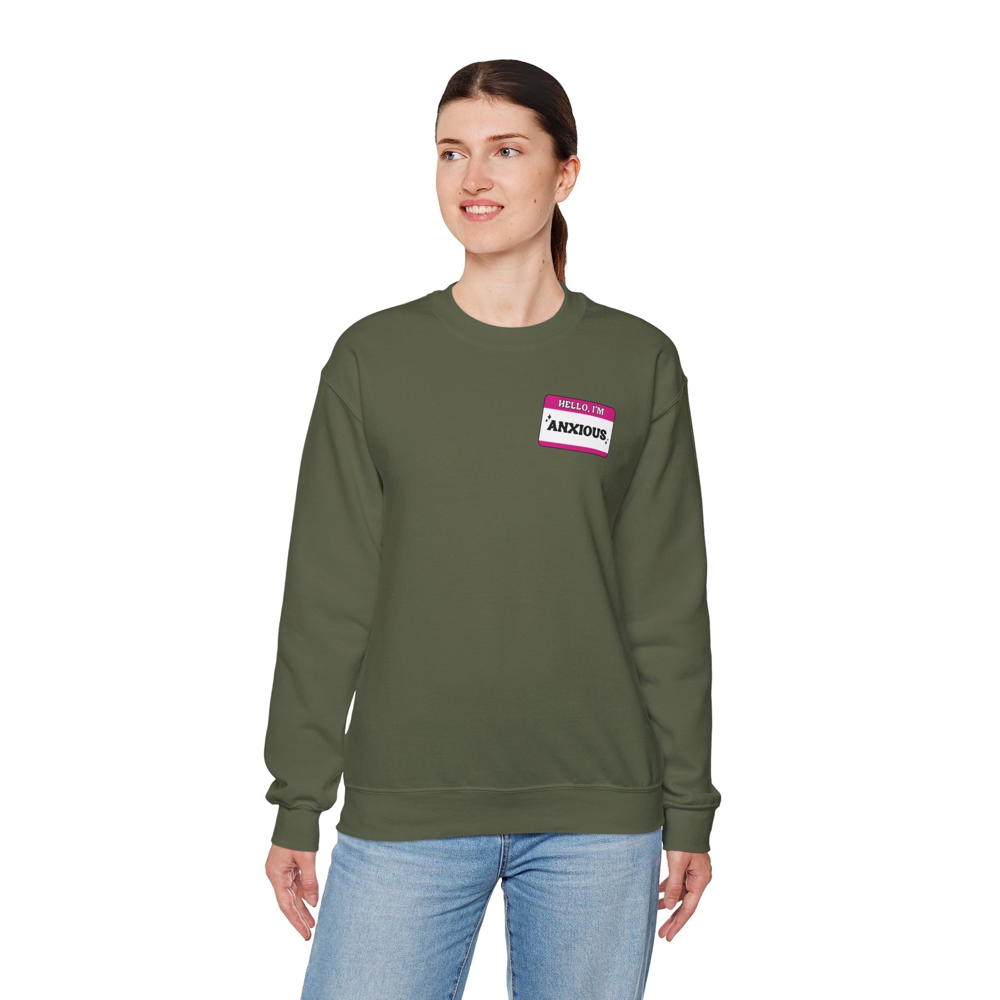 Sweatshirt Hello, I'm Anxious Nametag Sweatshirt for Socially Anxious Women