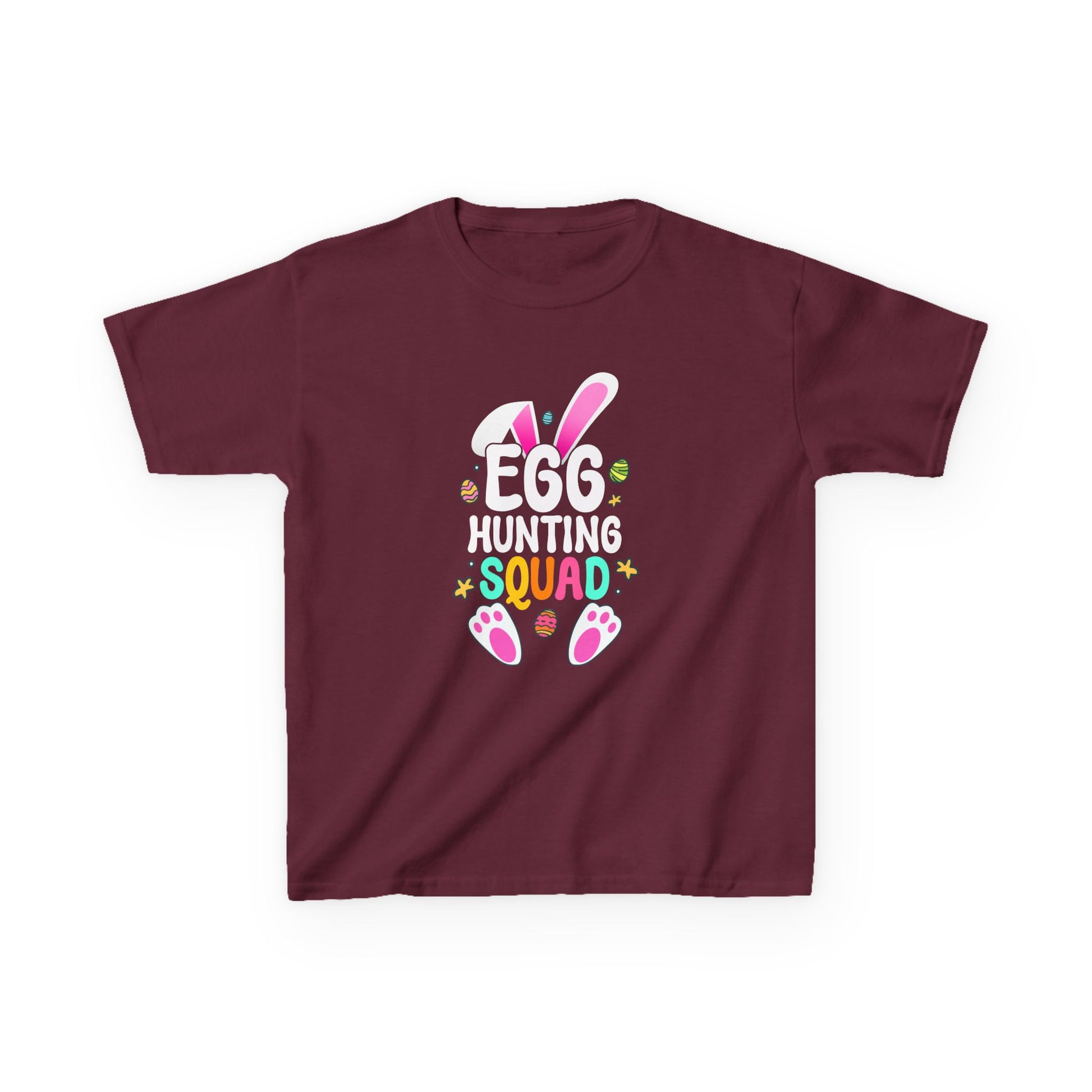 Maroon Egg Hunting Squad Kids Tee | Matching Easter Shirt for Families