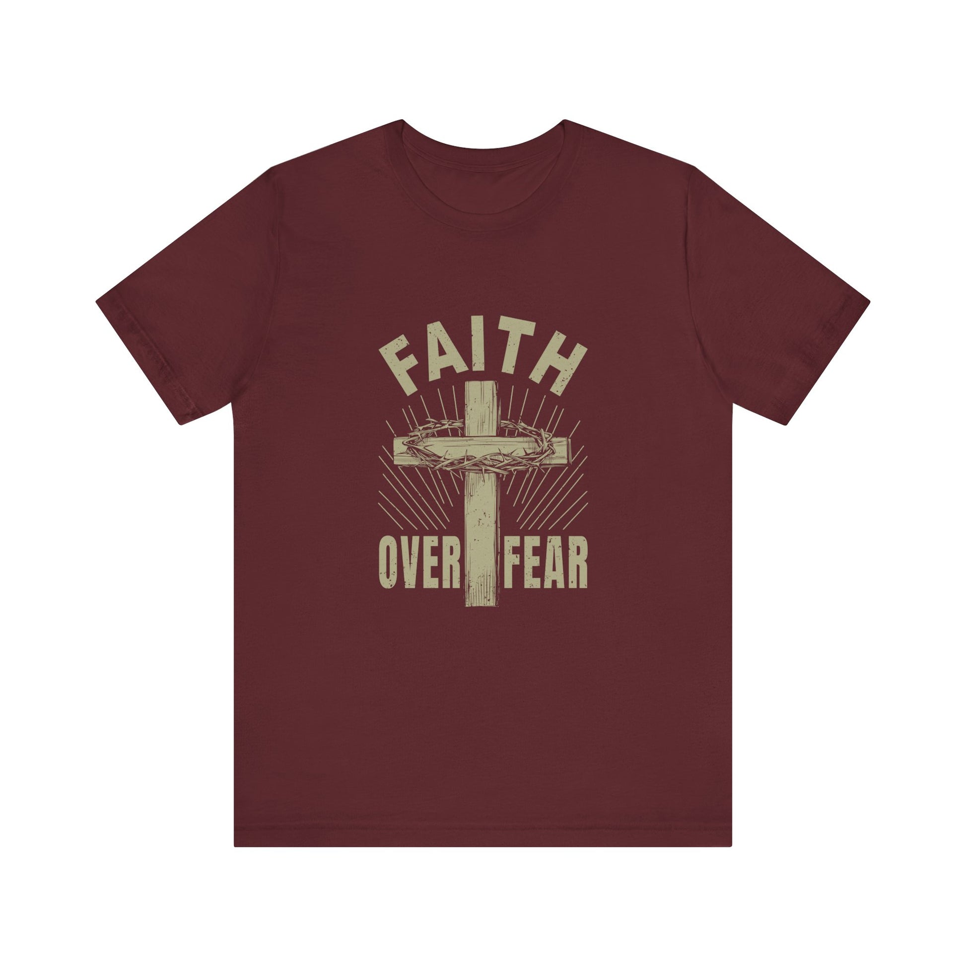 Maroon Empowering Message Tee – Faith Over Fear Shirt for Men & Women