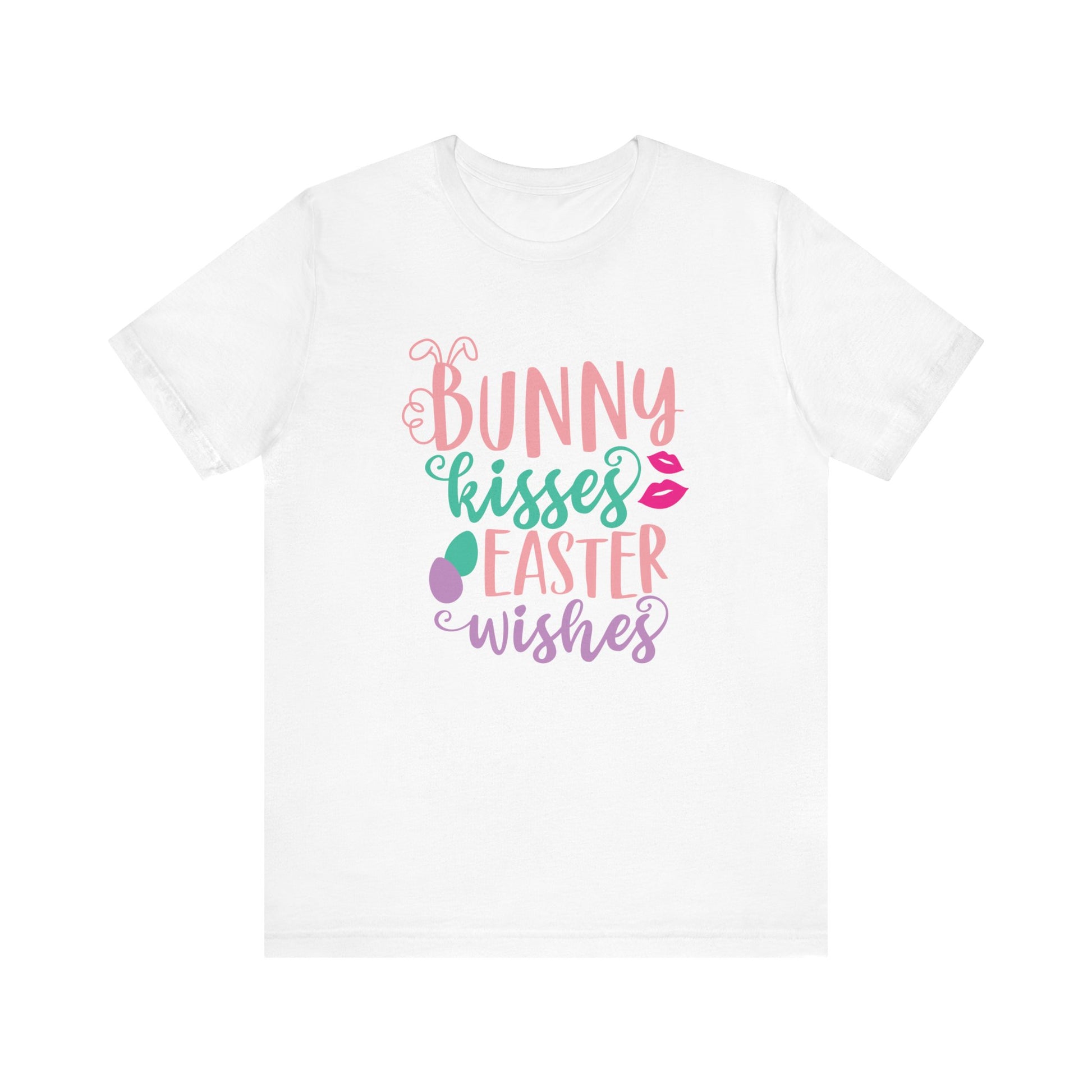 White Cute Easter Shirt – Bunny Kisses & Easter Wishes Tee for Women | Family Easter Tee