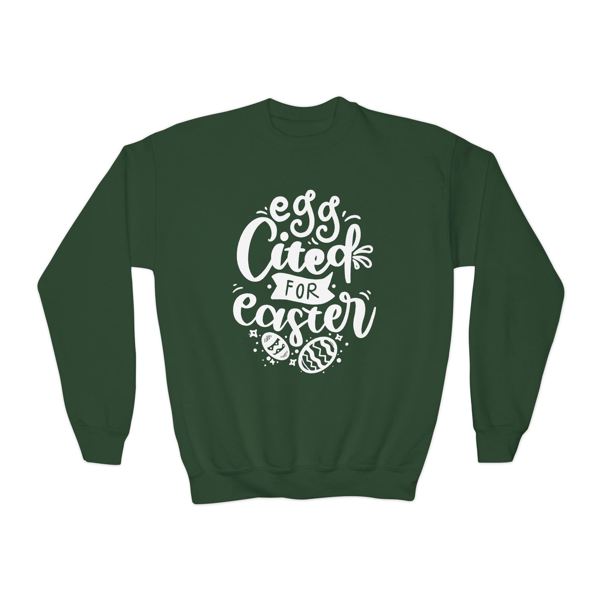 Forest Green Egg-cited for Easter Kids Sweatshirt | Funny Easter Sweatshirt