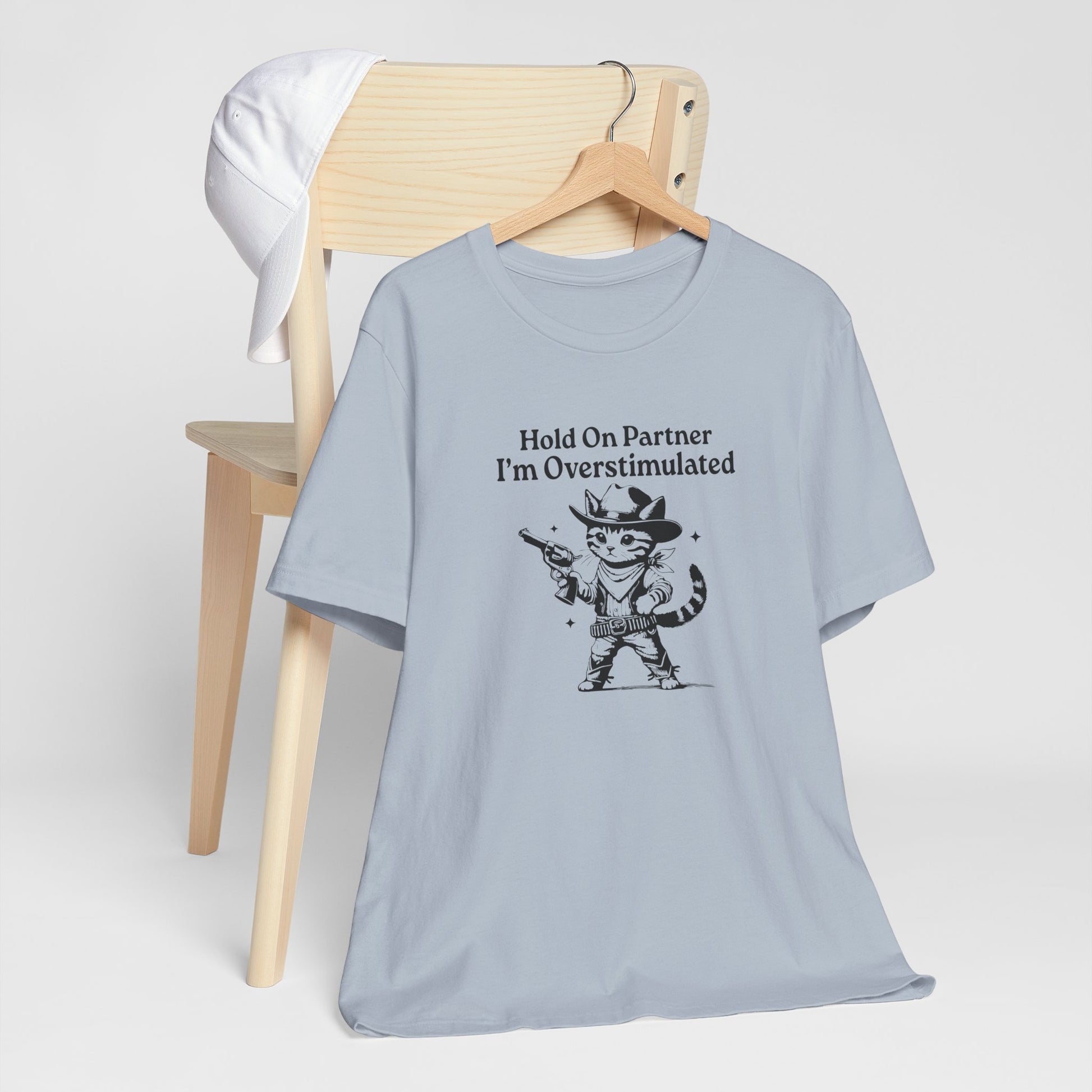 T-Shirt Hold On Partner I’m Overstimulated ADHD T-Shirt – Funny Cat Shirt