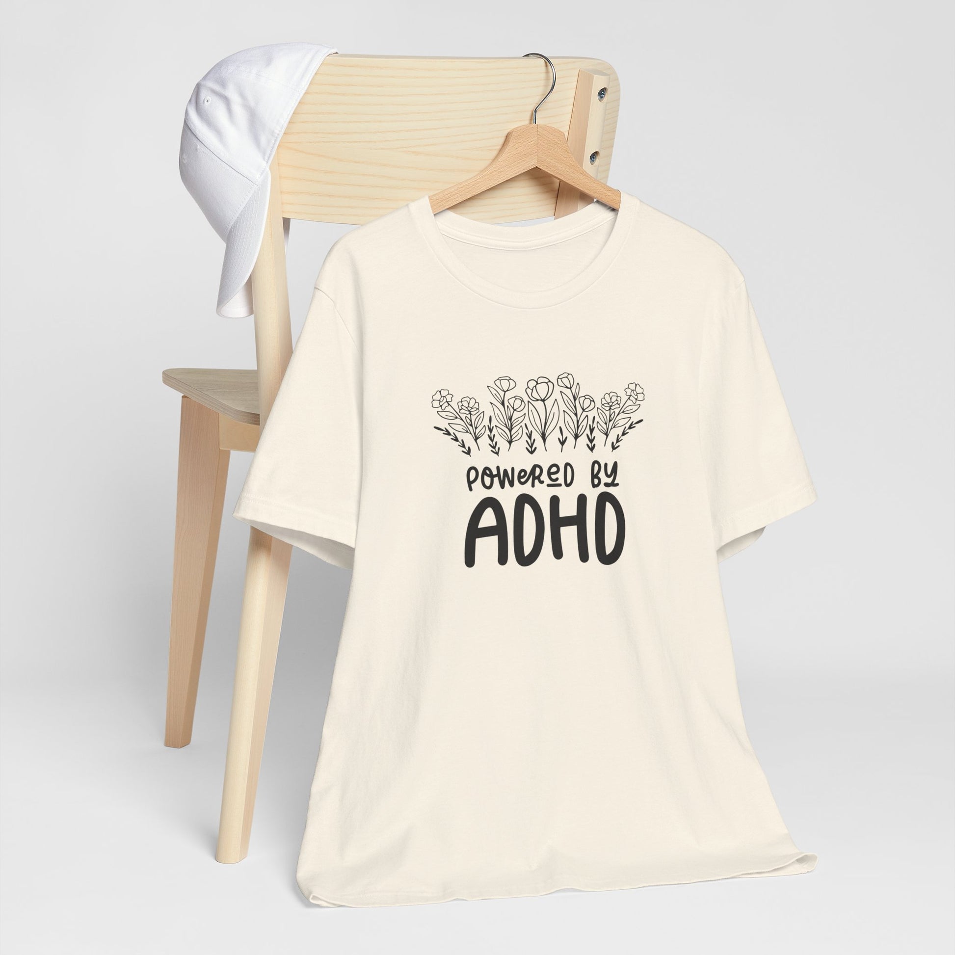 T-Shirt POWERED BY ADHD – Floral ADHD T Shirt for Teens & Adults