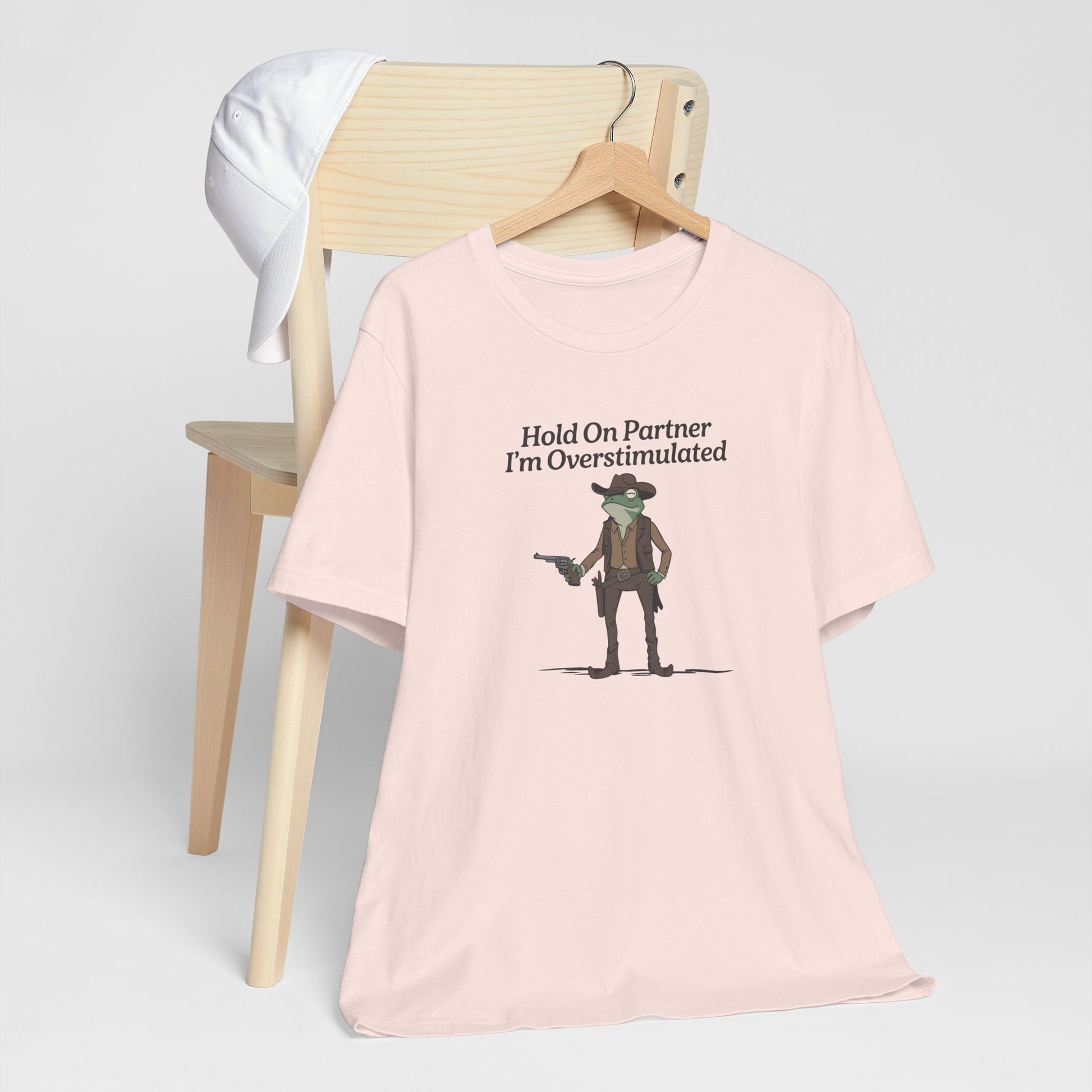T-Shirt Hold On Partner T-Shirt – Funny ADHD T-Shirt with Cowboy Frog