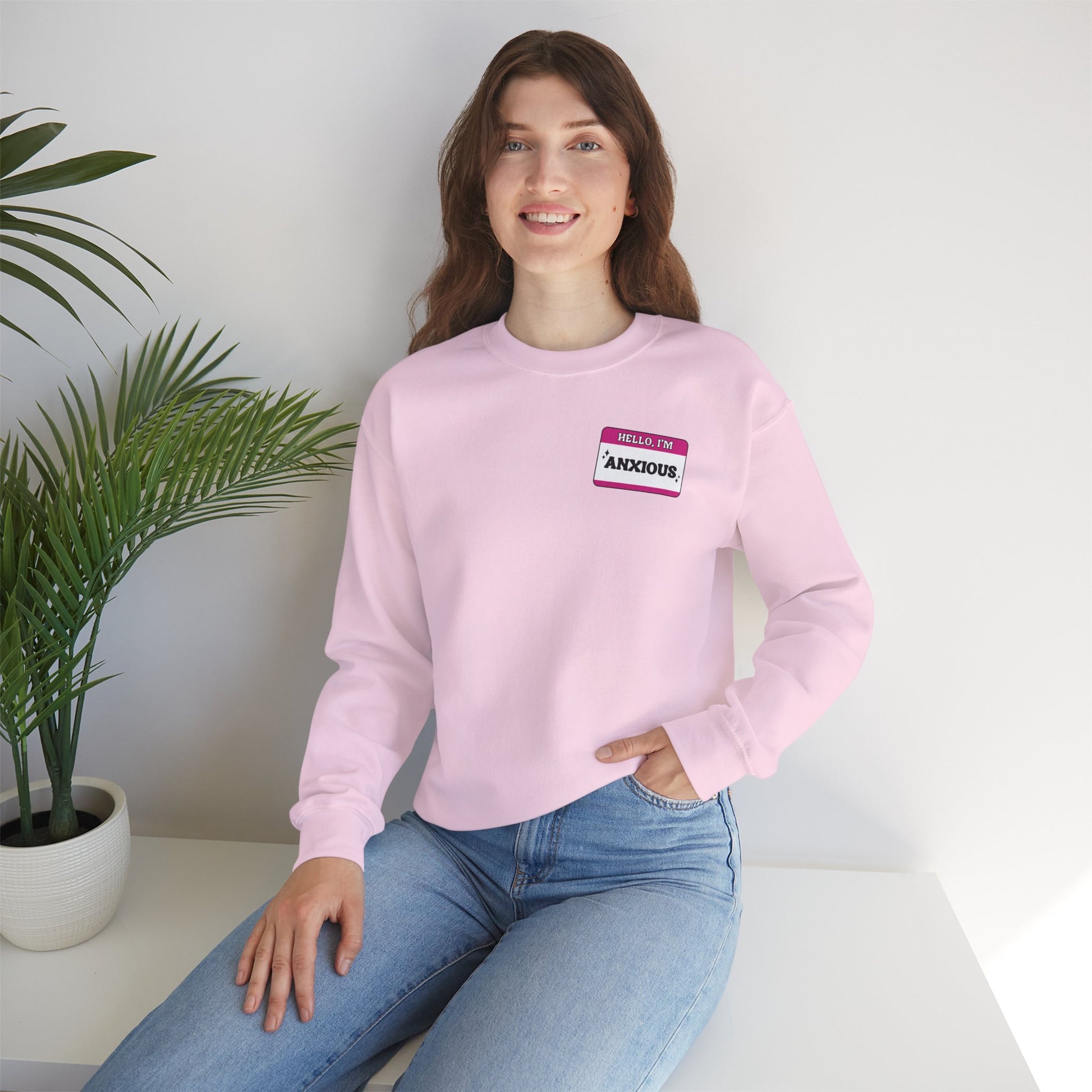 Sweatshirt Hello, I'm Anxious Nametag Sweatshirt for Socially Anxious Women