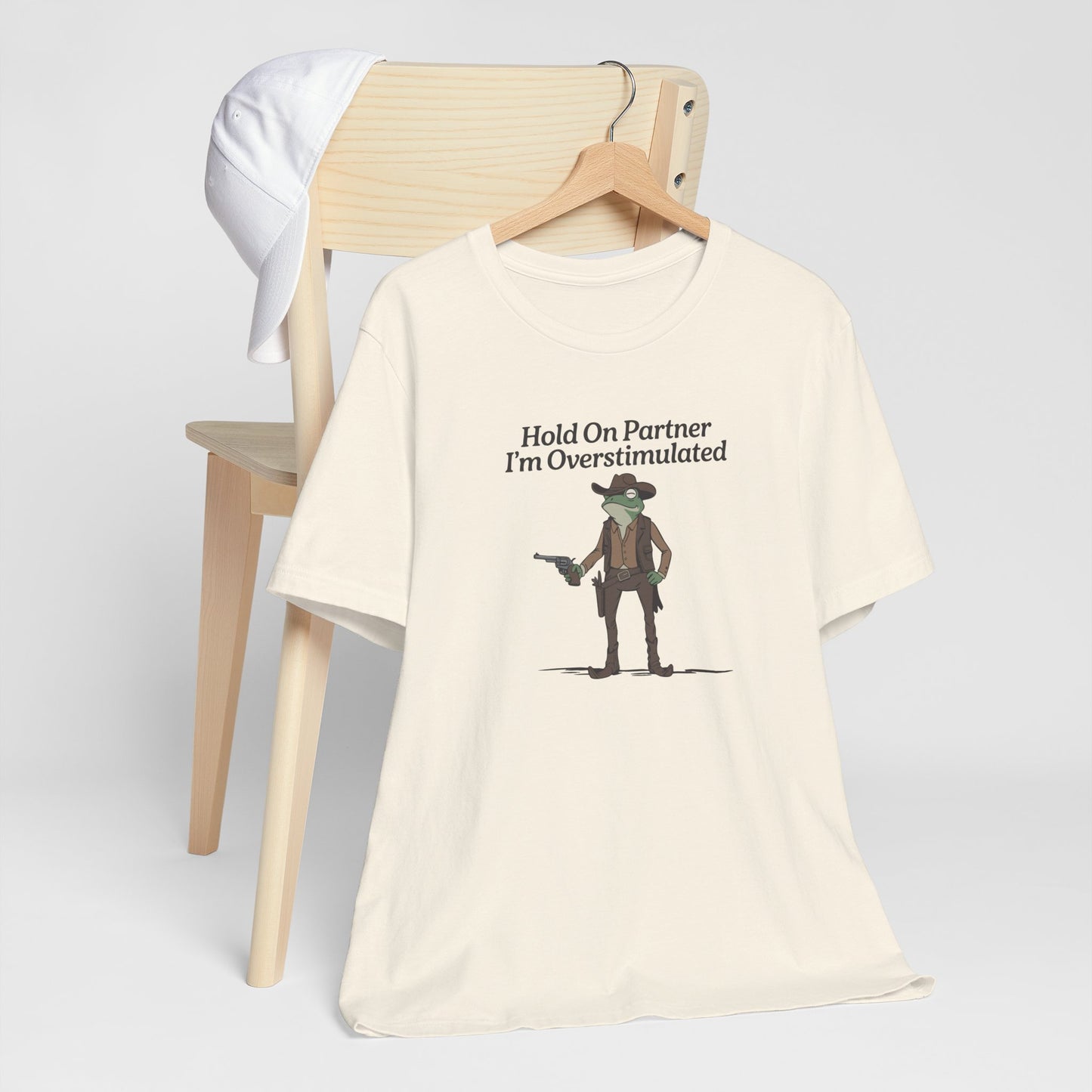 T-Shirt Hold On Partner T-Shirt – Funny ADHD T-Shirt with Cowboy Frog