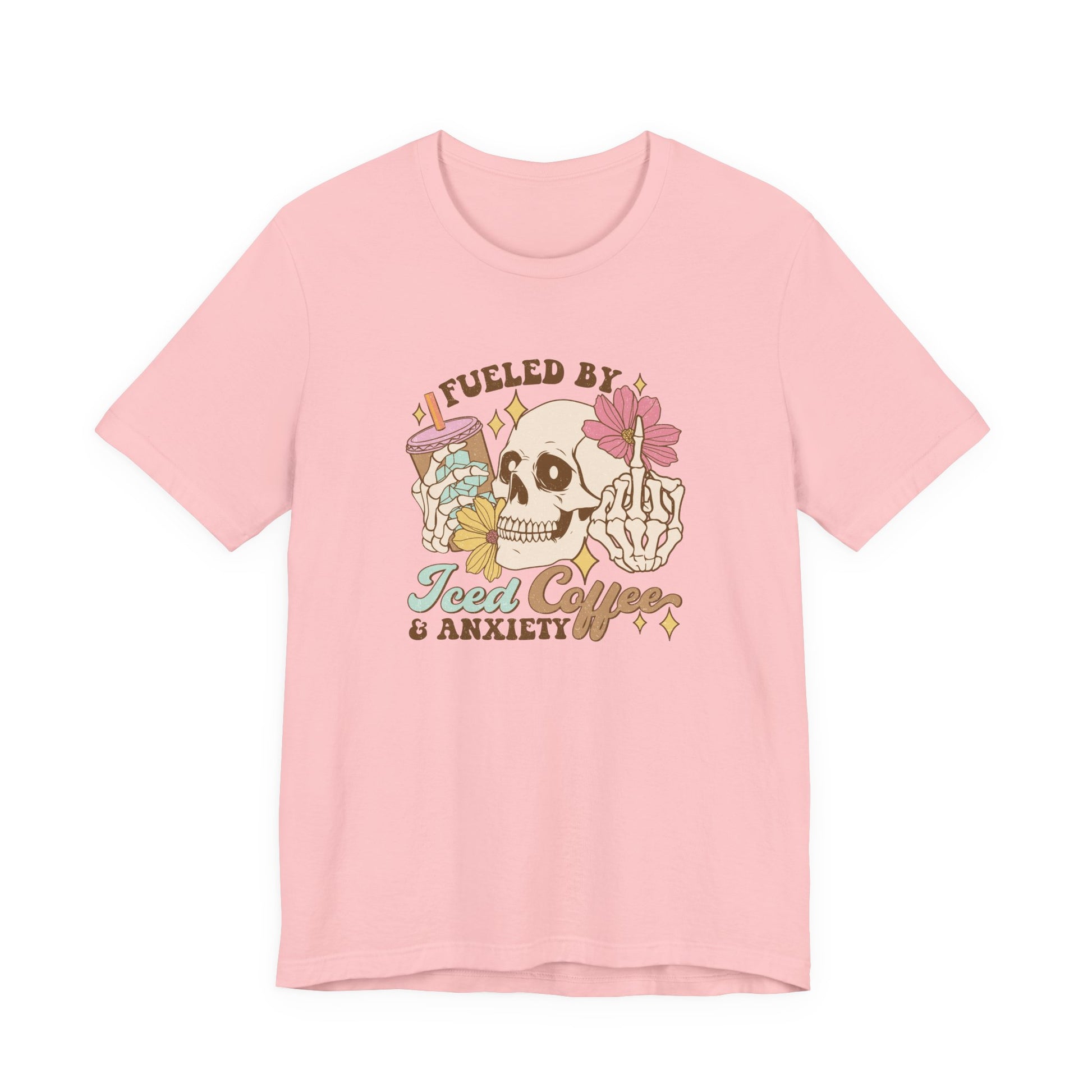 T-Shirt Fueled by Iced Coffee & Anxiety Shirt – Funny Anxiety Graphic Tee