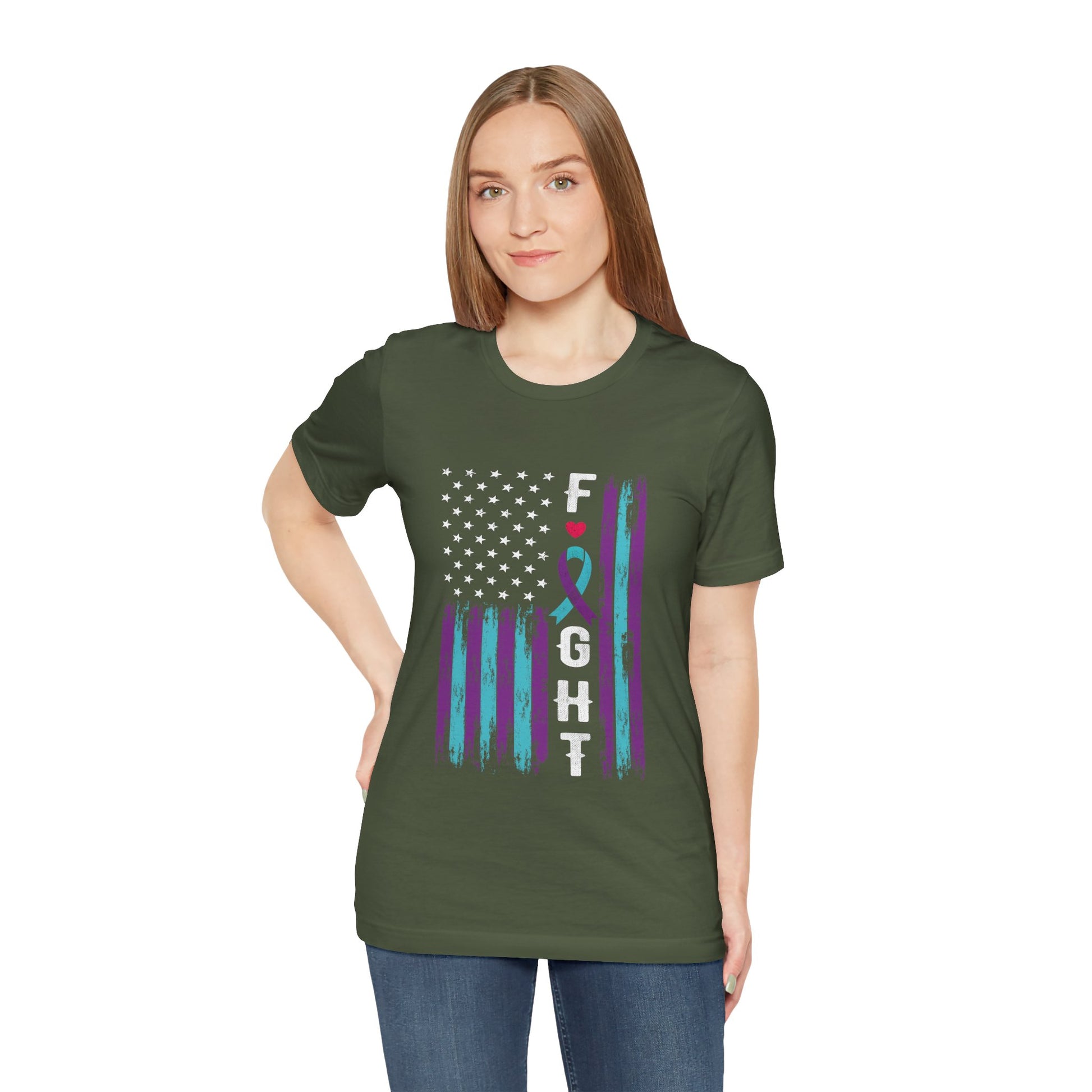 Fight – Military Green American Flag Suicide Awareness Shirt for Men & Women