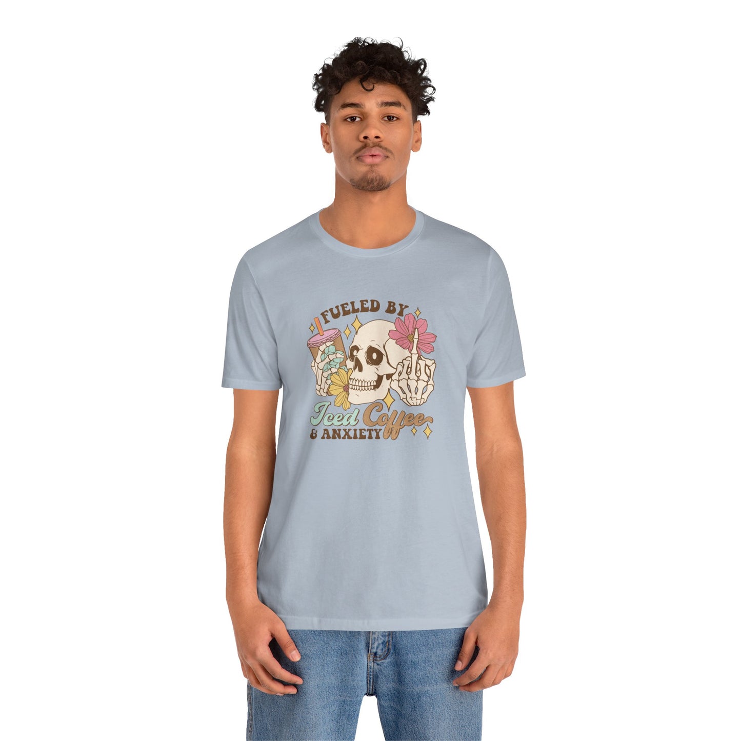 T-Shirt Fueled by Iced Coffee & Anxiety Shirt – Funny Anxiety Graphic Tee