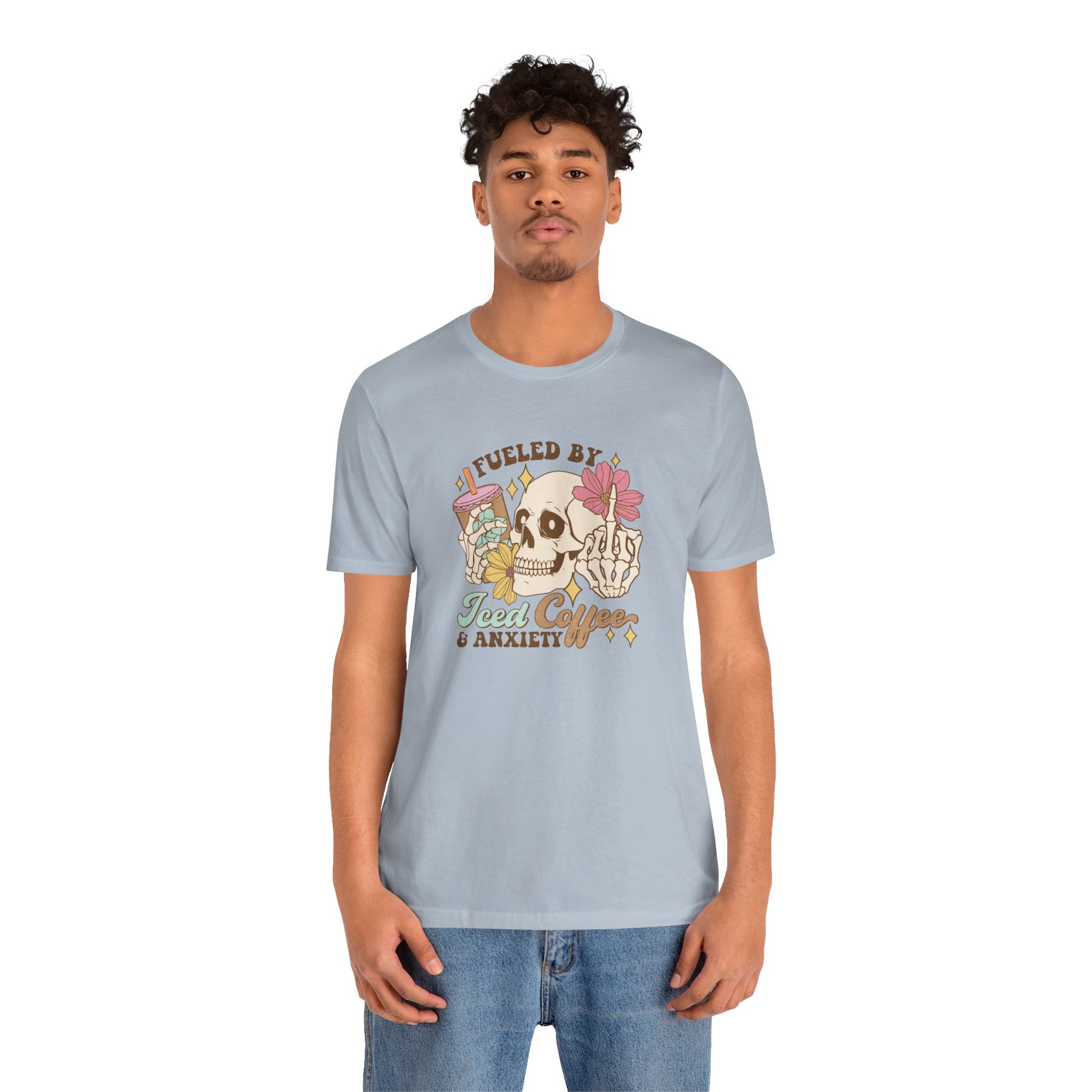 T-Shirt Fueled by Iced Coffee & Anxiety Shirt – Funny Anxiety Graphic Tee