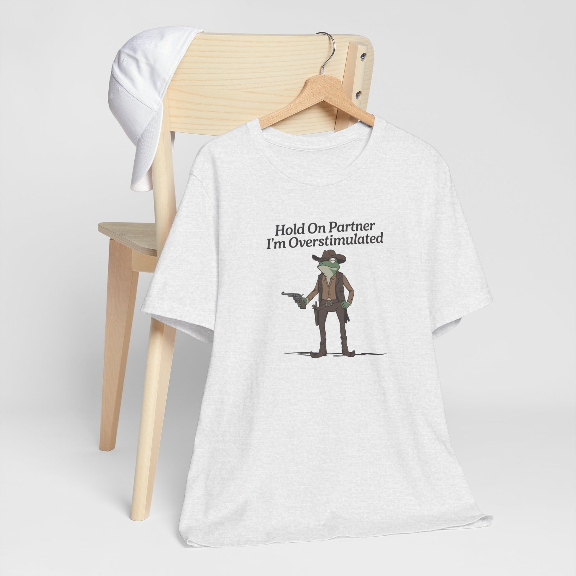 T-Shirt Hold On Partner T-Shirt – Funny ADHD T-Shirt with Cowboy Frog