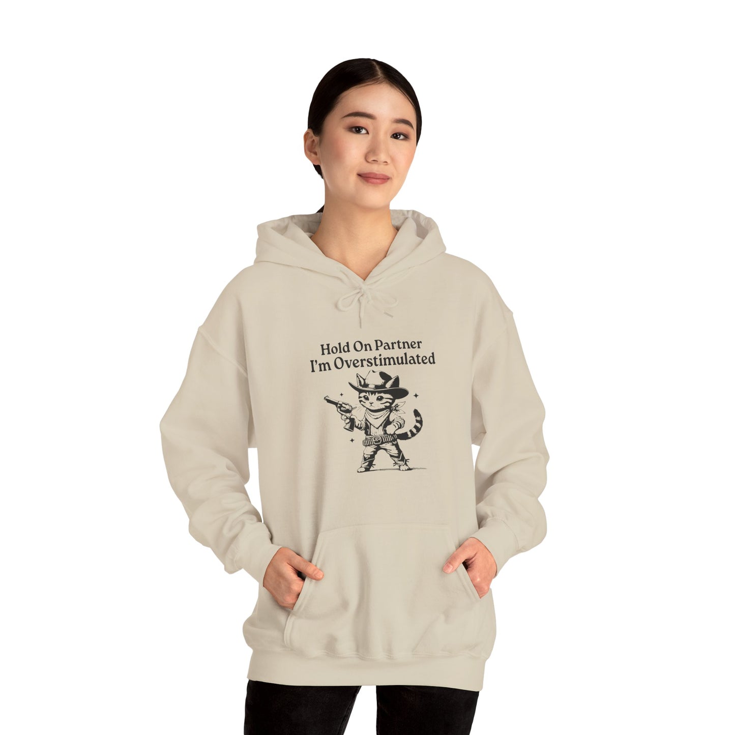 Hoodie Hold On Partner I’m Overstimulated Hoodie – Funny ADHD Cat Hoodie
