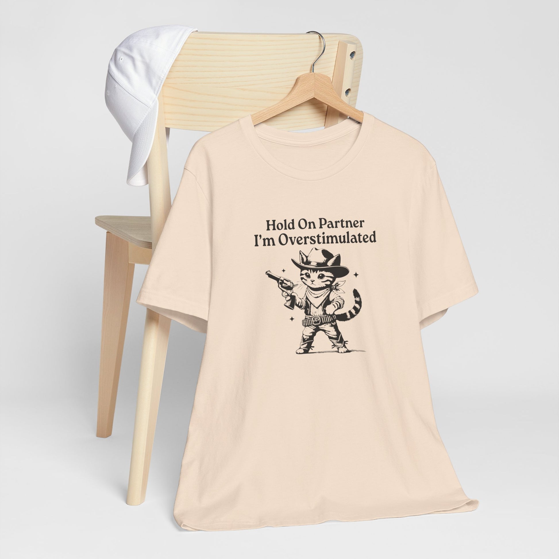 T-Shirt Hold On Partner I’m Overstimulated ADHD T-Shirt – Funny Cat Shirt